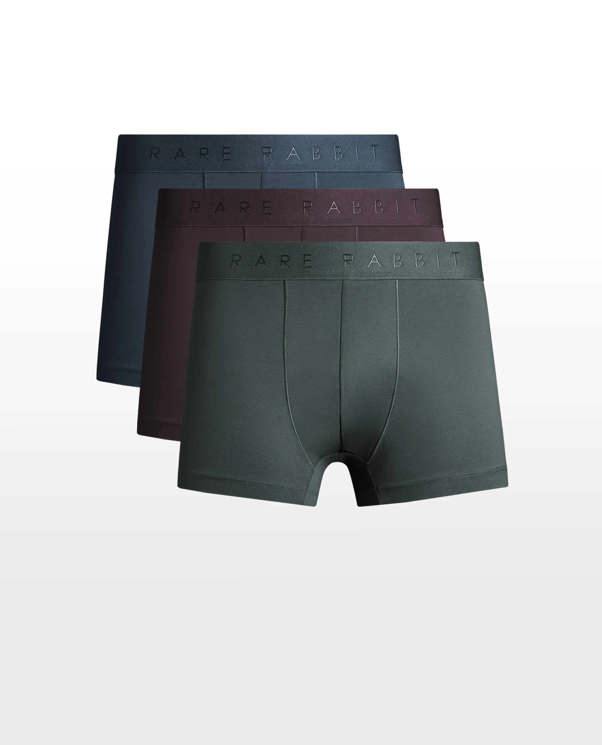 Rare Rabbit Men Now Olive/Prune/Teal Soft Cotton Stretch Trunks (Pack Of 3)