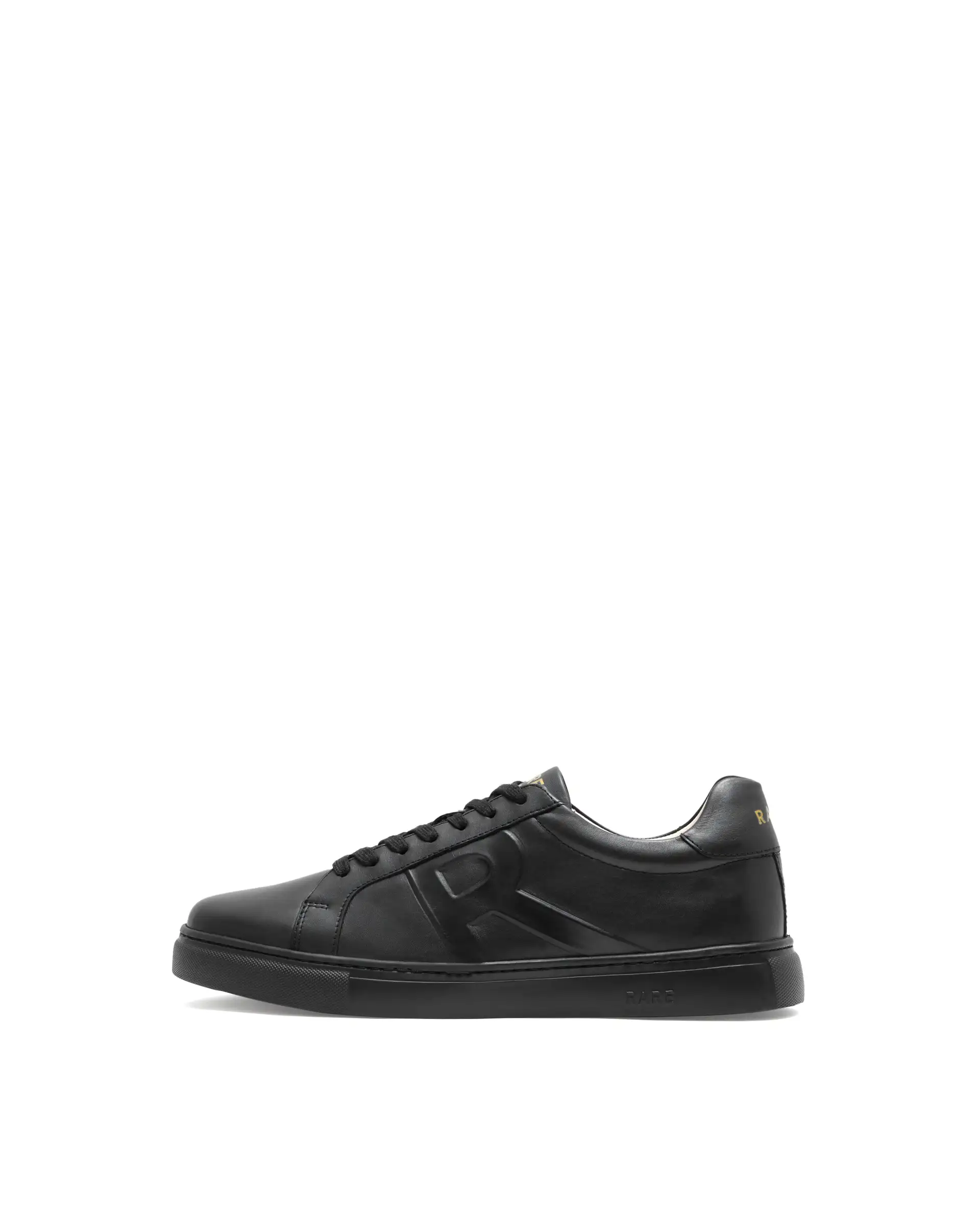 Rare Rabbit Men's Odessa Black Genuine Leather Round Toe Low-Top Lace-Up Monochromatic Sneaker