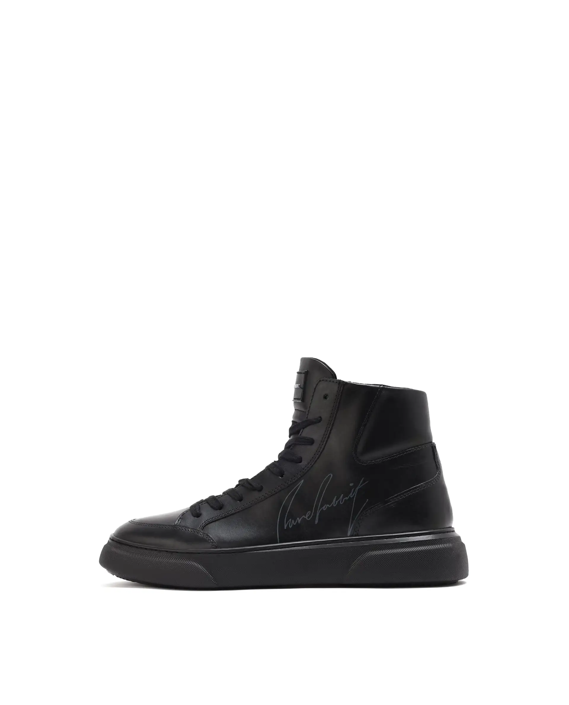 Rare Rabbit Men's Panzer Black Leather Round Toe Derby Style Zip Closure High Top Sneaker Shoes