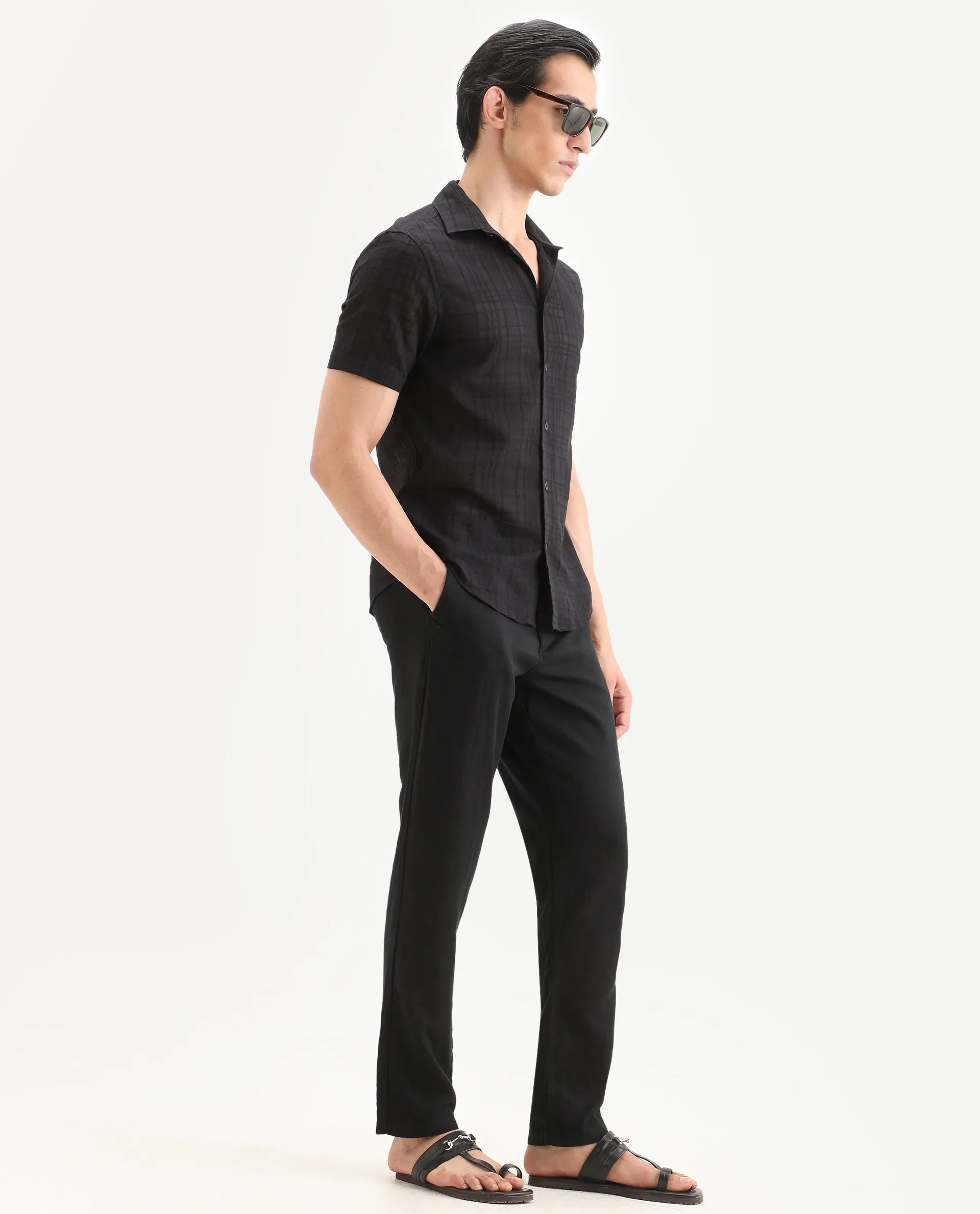 Rare Rabbit Men's Pastor-Ss26 Black Cotton Fabric Regular Fit Drawstring Plain Trouser