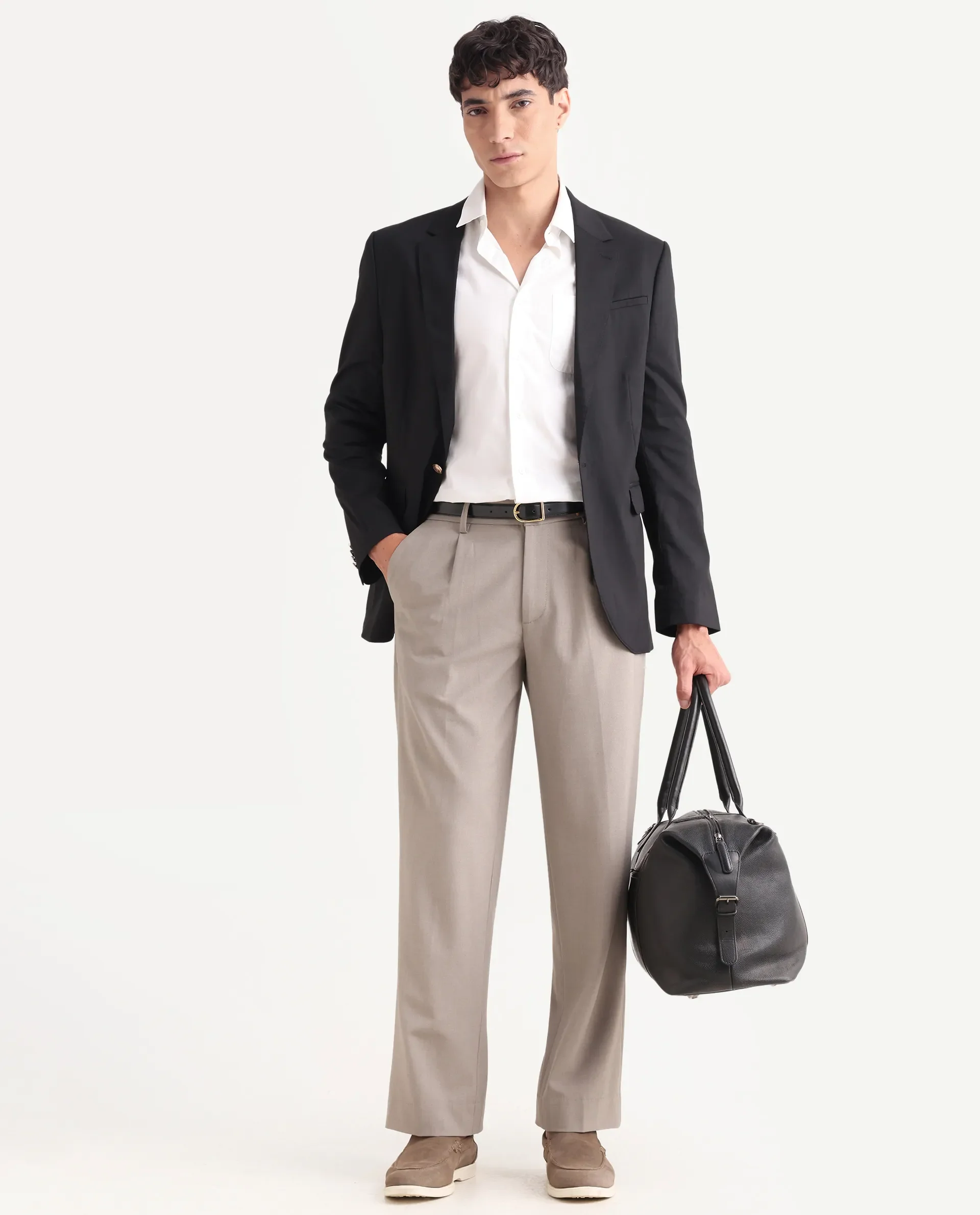 Rare Rabbit Men Pauls Dark Beige Polyester Blend Fabric Button Closure Plain Trouser