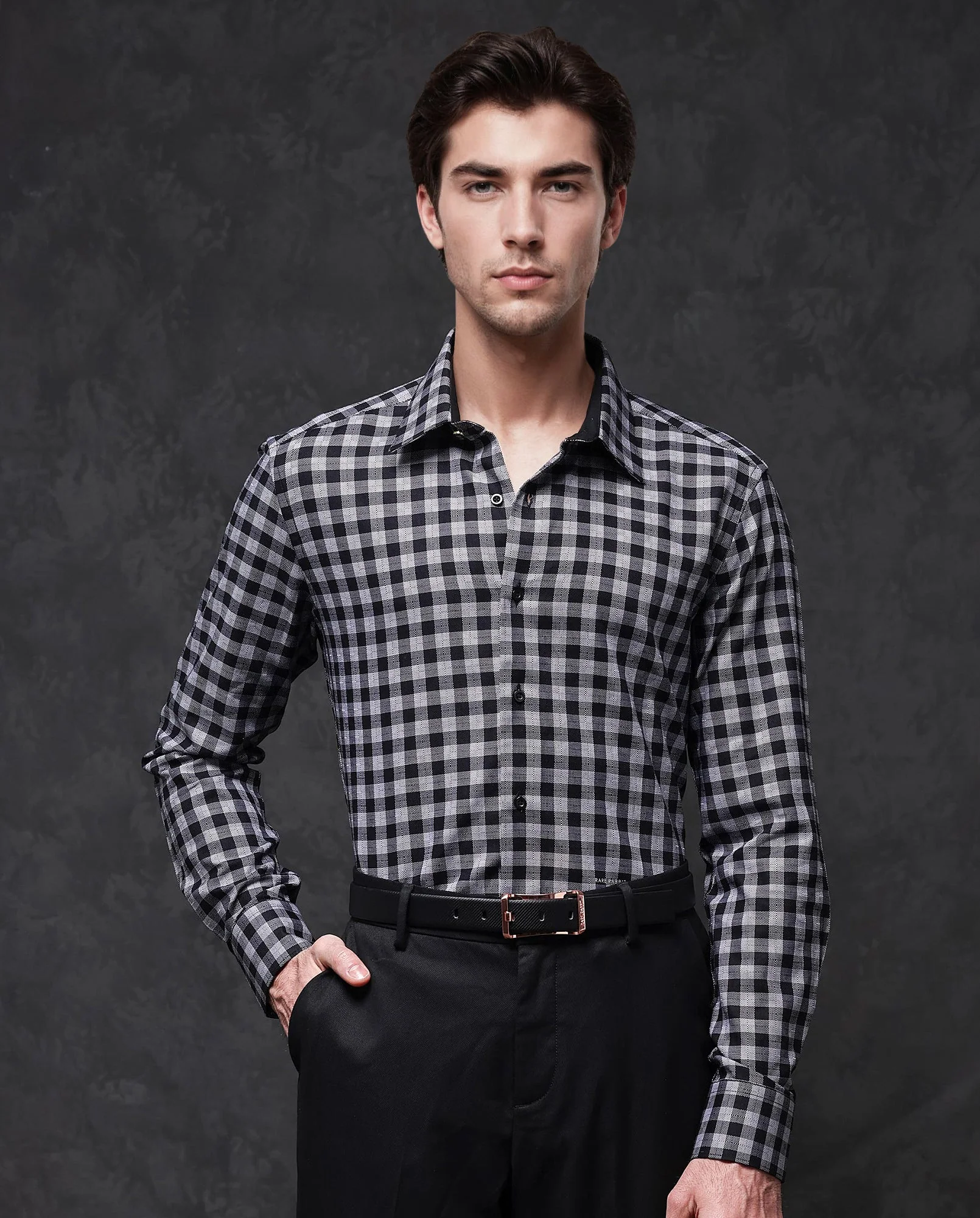 Rare Rabbit Men's Pictor Black Cotton Checked Print Regular Fit Full Sleeve Collared Shirt