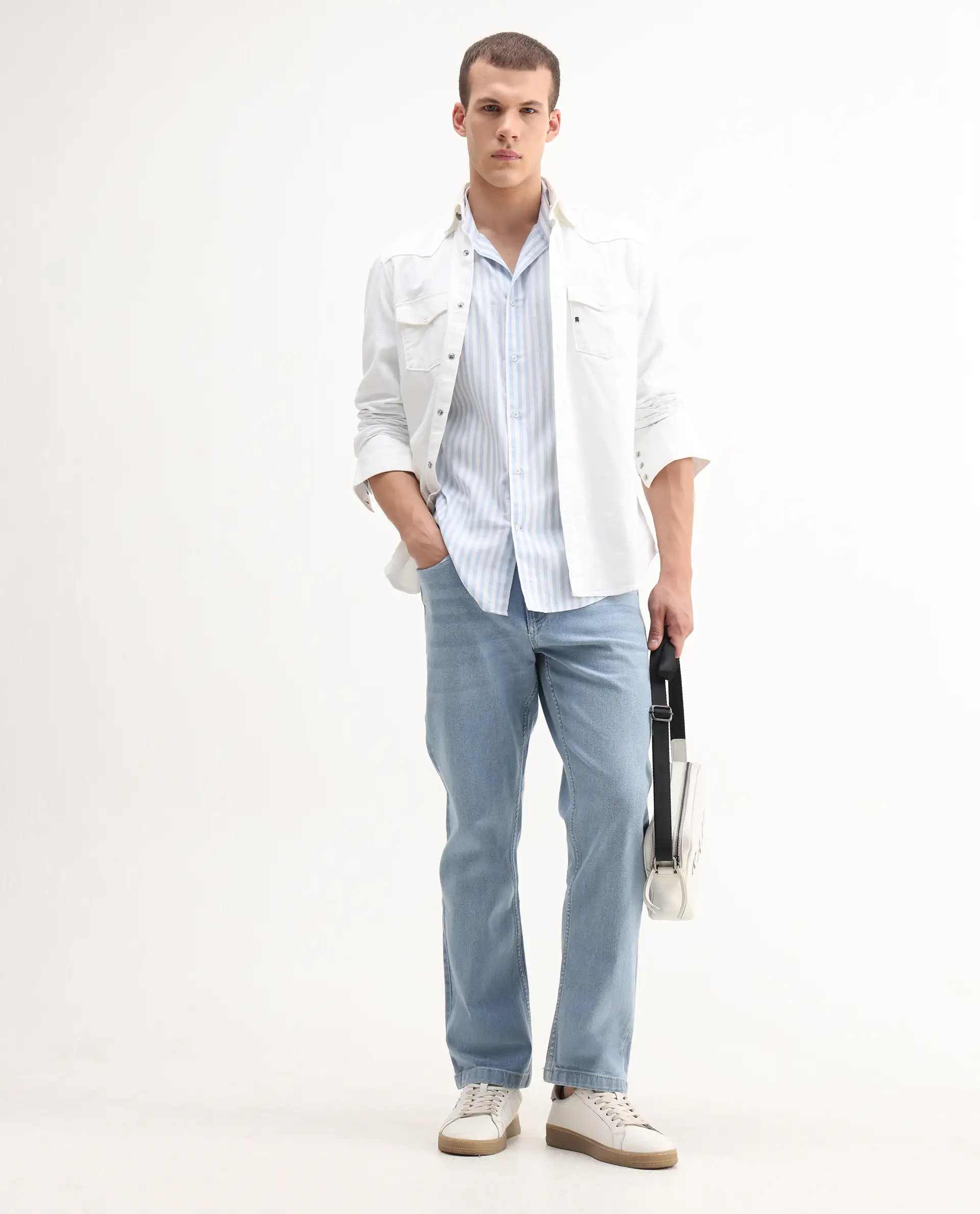 Rare Rabbit Men's Polin Light Blue Cotton Plain Morris Regular Fit Jeans