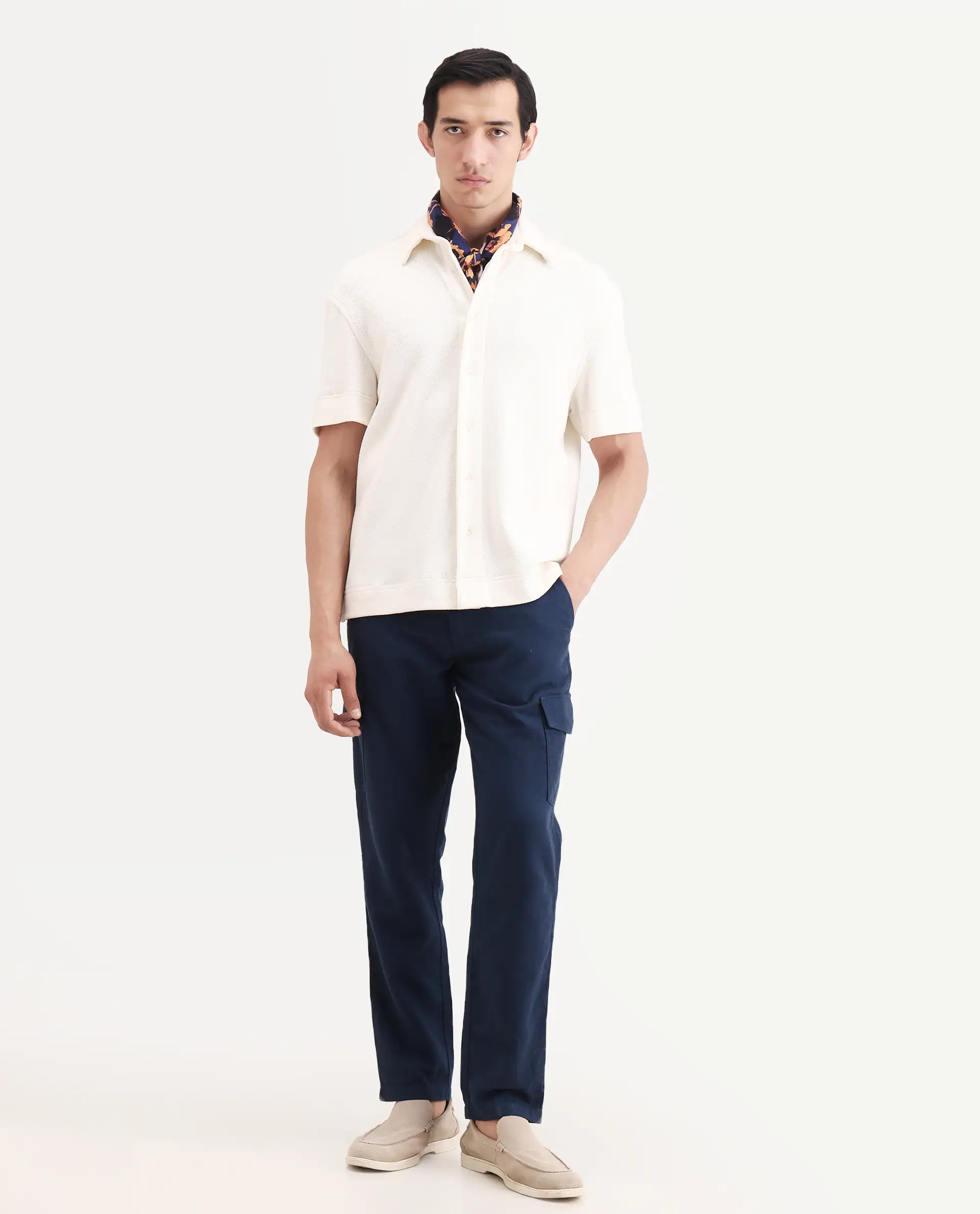 Rare Rabbit Men's Presso-Ss26 Dark Teal Cotton Fabric Regular Fit Plain Cargo Trouser