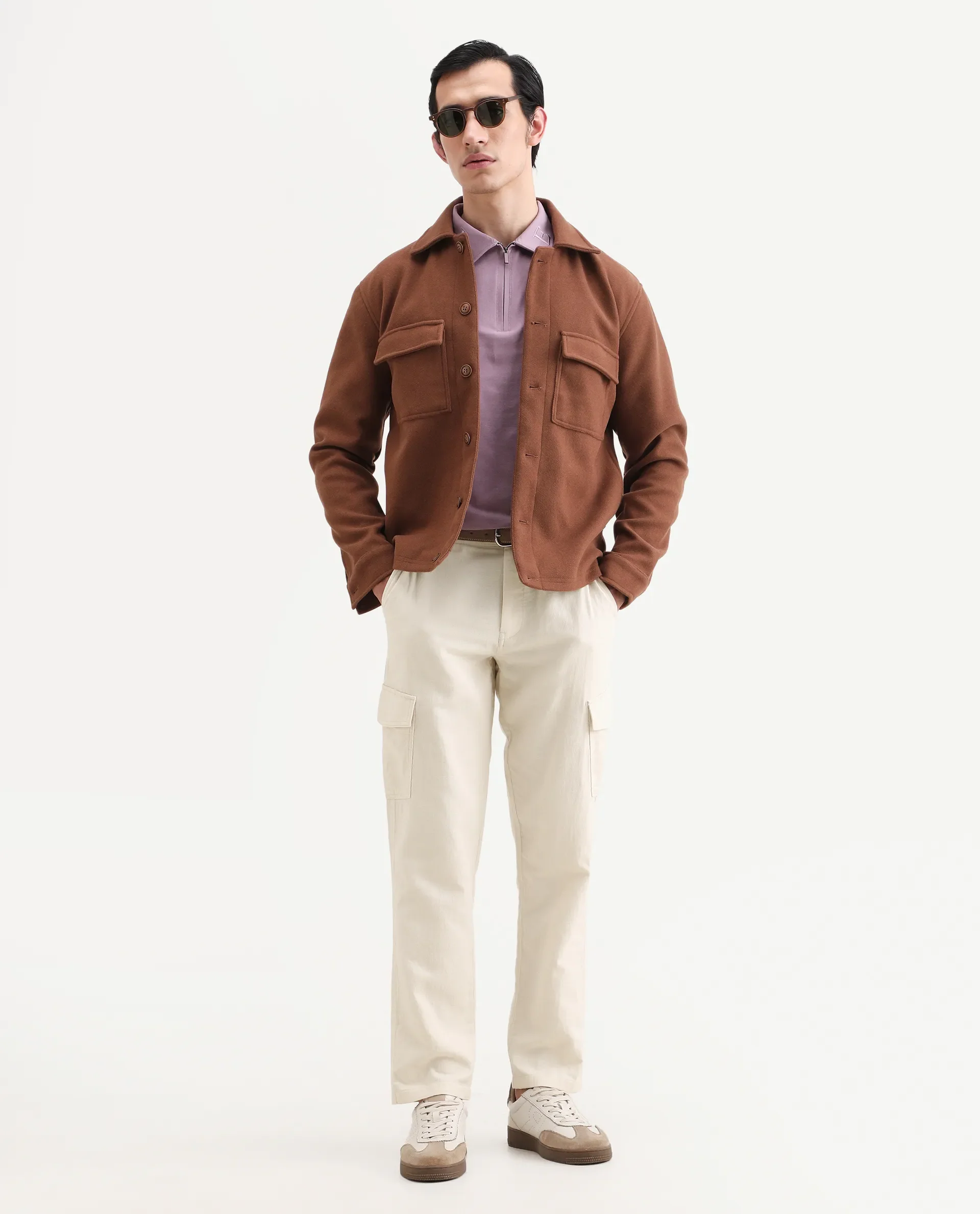 Rare Rabbit Men's Presso-Ss26 Light Beige Cotton Fabric Regular Fit Plain Cargo Trouser