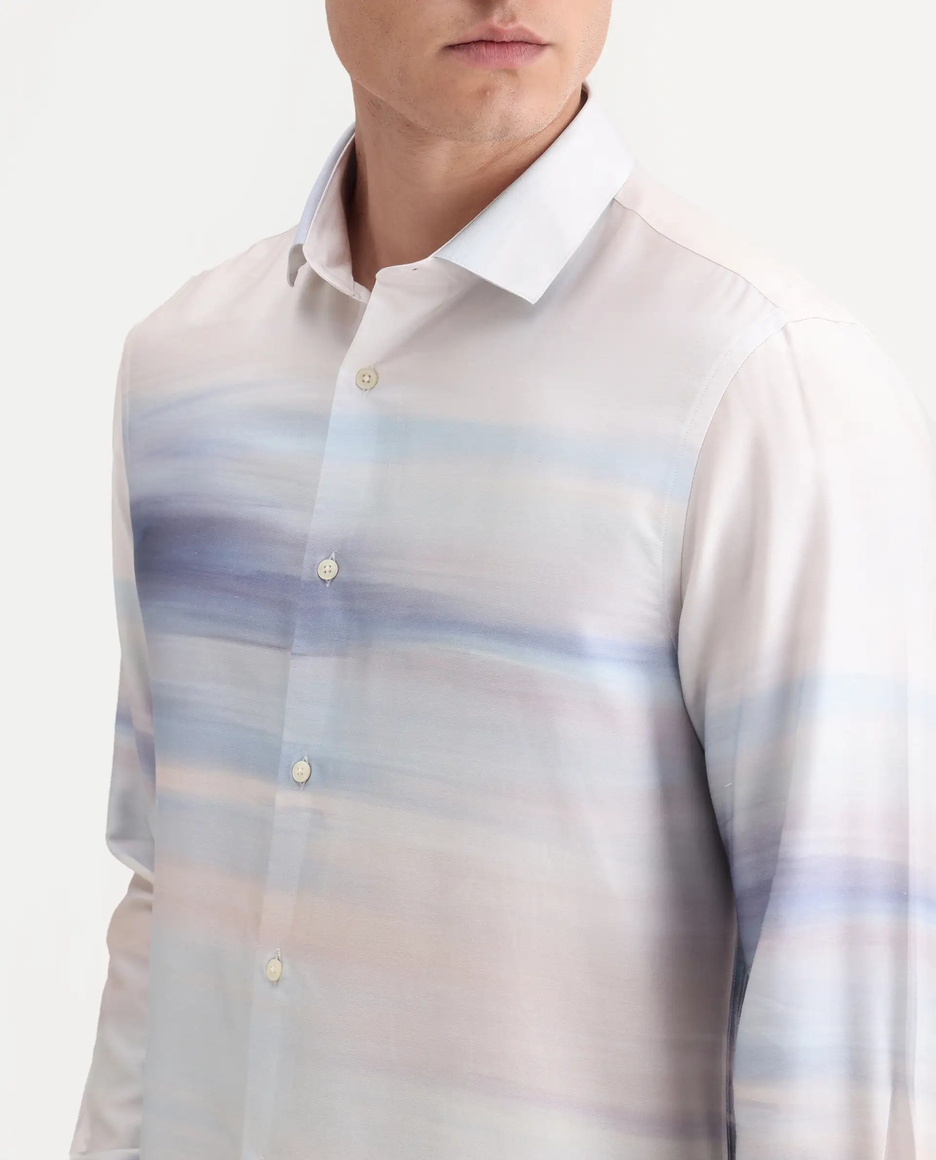 Rare Rabbit Men's Pumot Off White Cotton Blend Abstract Print Regular Fit Full Sleeve Collared Shirt - Image 3