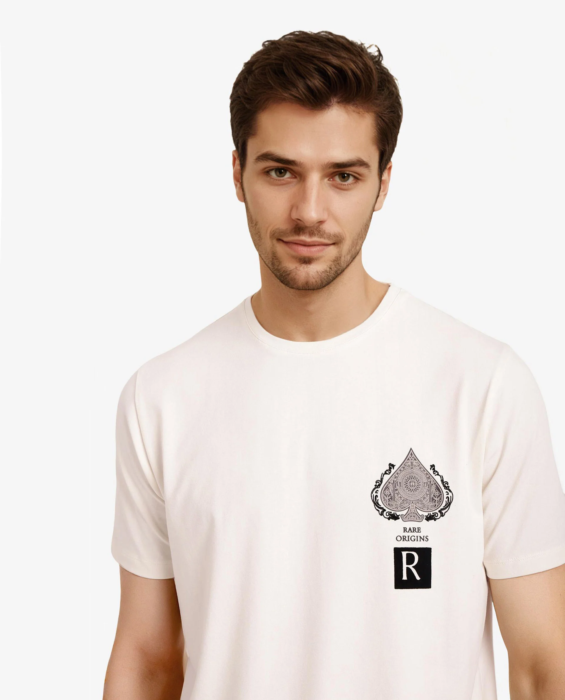 Rare Rabbit Men's Rabo Off White Cotton Graphic Print Regular Fit Half Sleeve Crew Neck T-Shirt