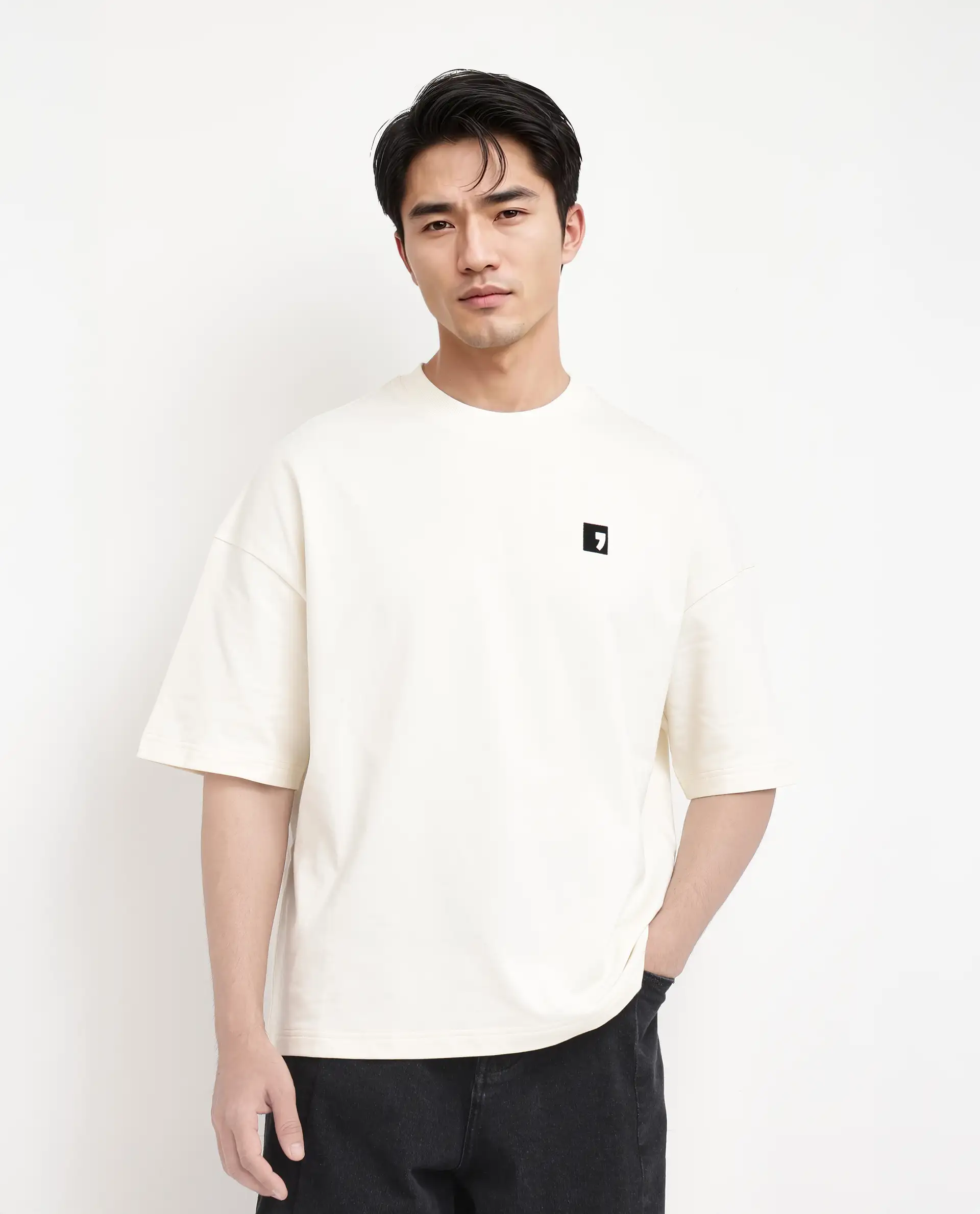 Rare Rabbit Men's Rano Off White Cotton Graphic Print Oversized Fit Half Sleeve Crew Neck T-Shirt - Image 4