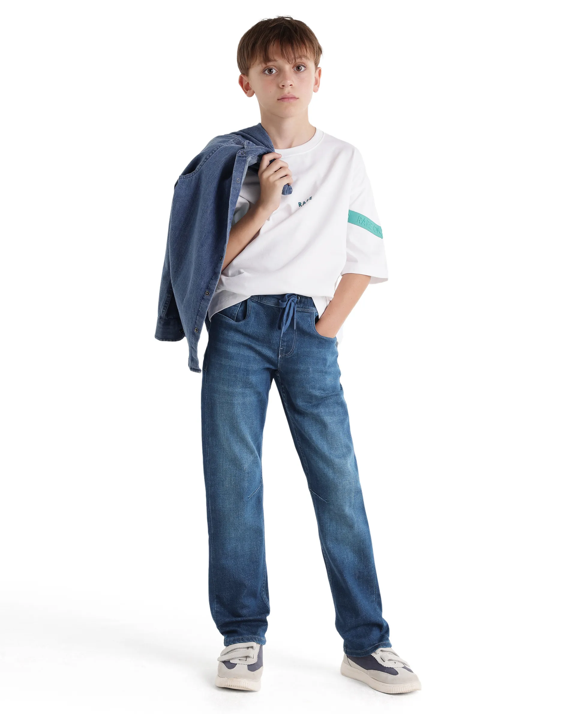 Rare Ones Kids Peto Dark Blue Cotton Blend Fabric Pull-On Closure Regular Fit Jeans