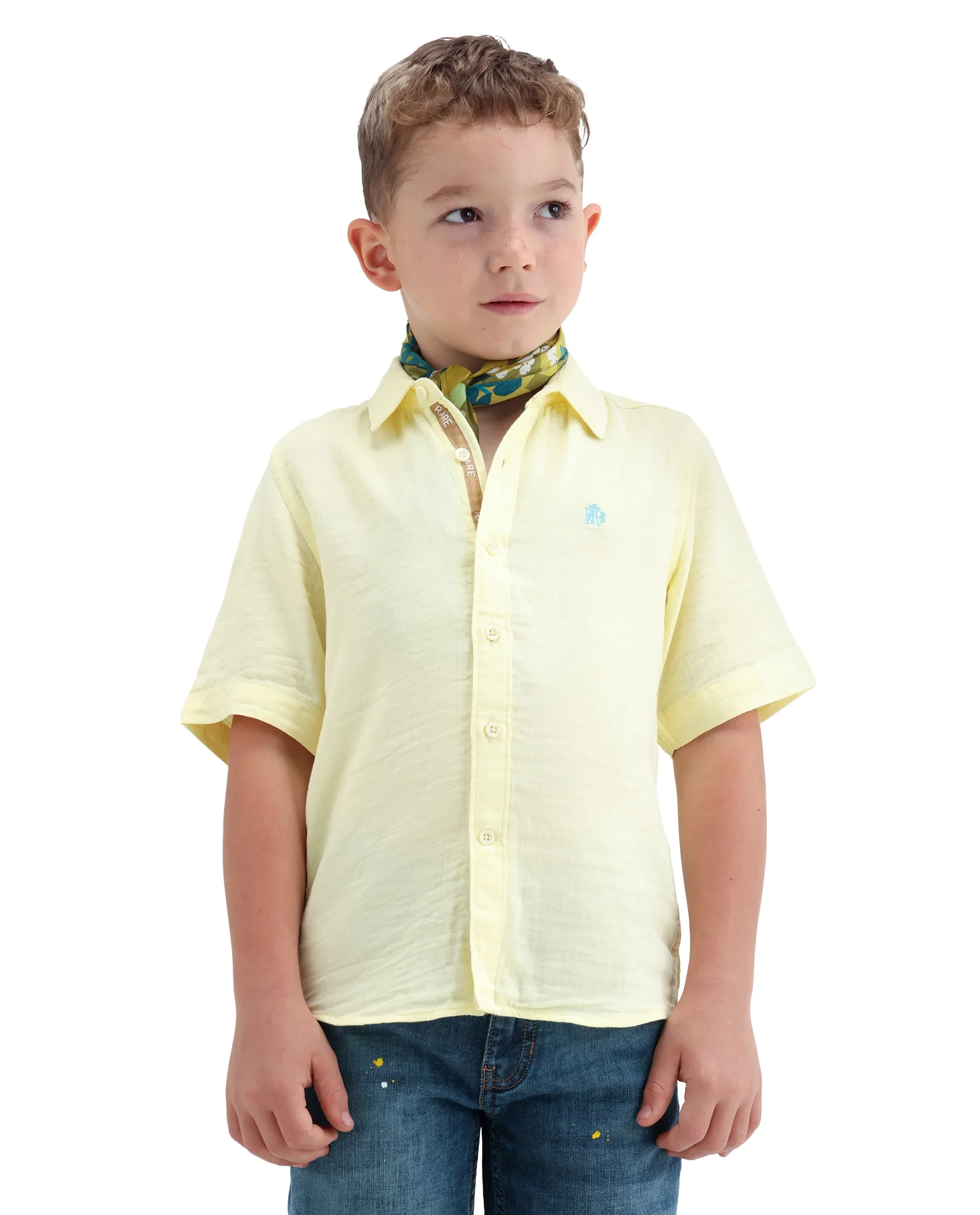 Rare Ones Kids Layerr-K-Hs-26 Light Yellow Cotton Blend Button Closure Regular Fit Shirt