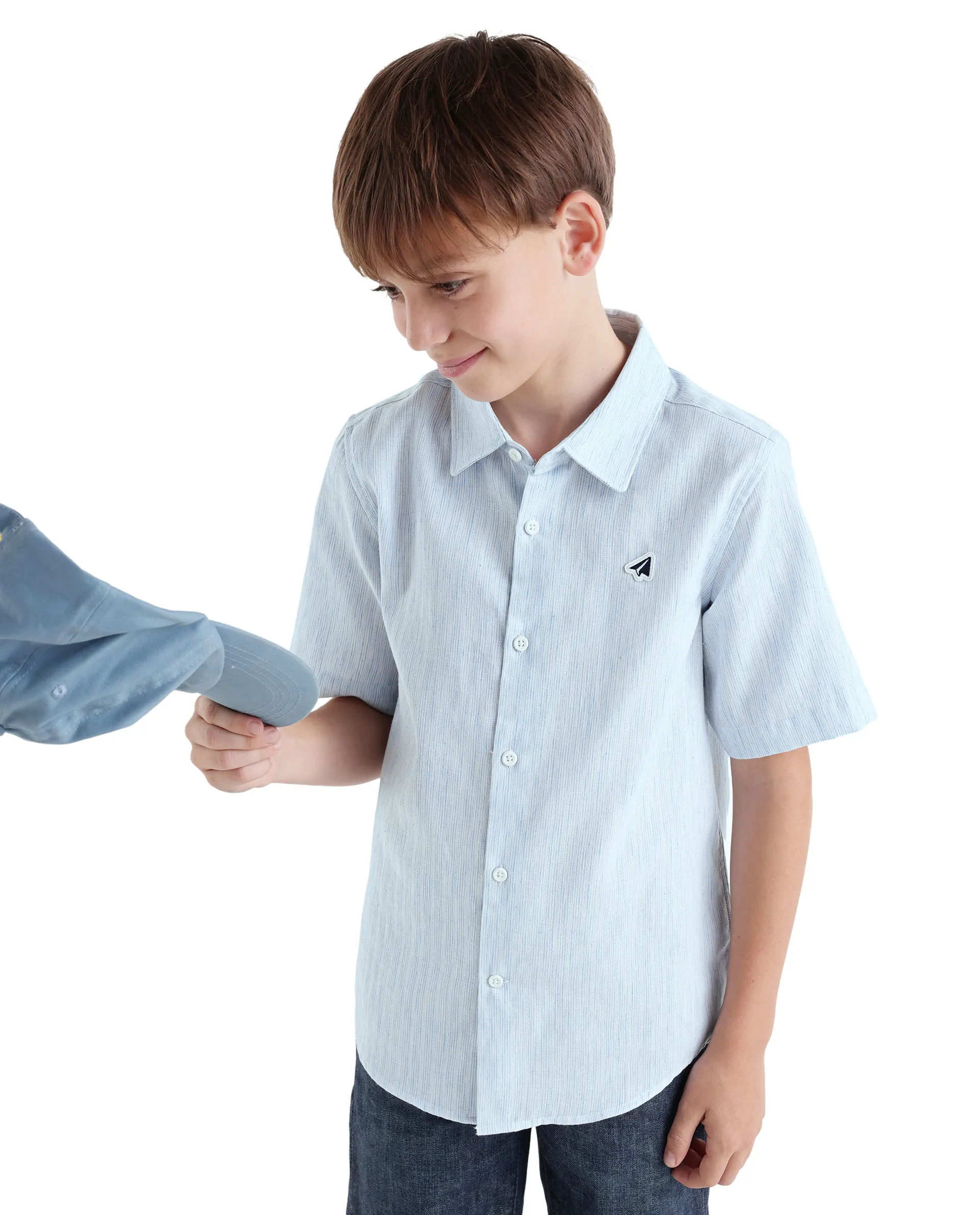 Rare Ones Kids Nobil Light Blue Cotton Blend Button Closure Regular Fit Shirt