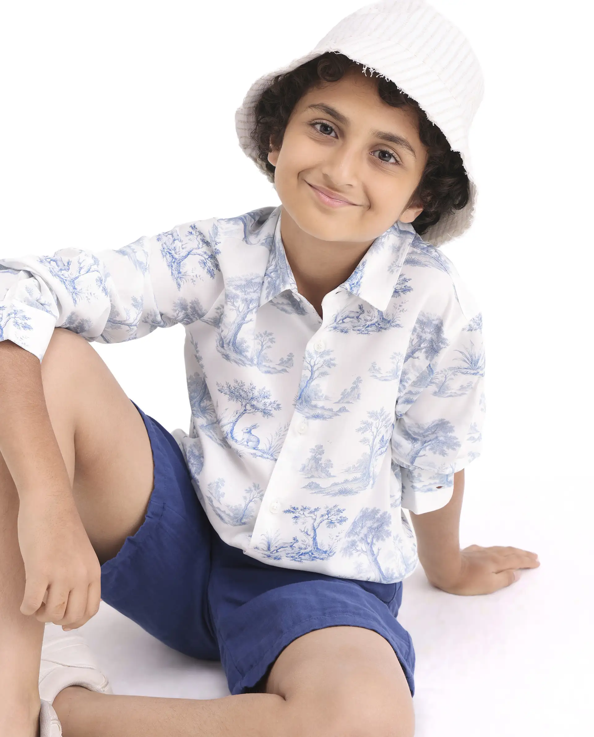 Rare Ones Kids Toile-S Blue Viscose Button Closure Regular Fit Shirt