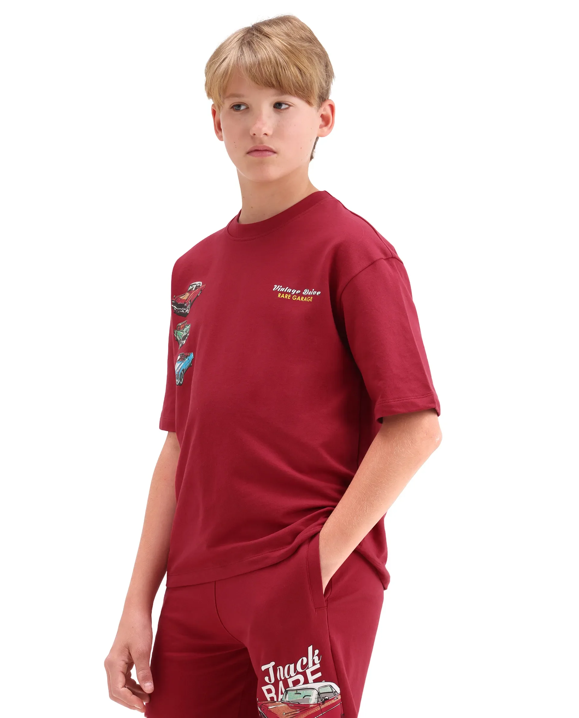 Rare Ones Kids Cubi Red Cotton Pull-On Closure Digital Print Oversized Fit T-Shirt - Image 4