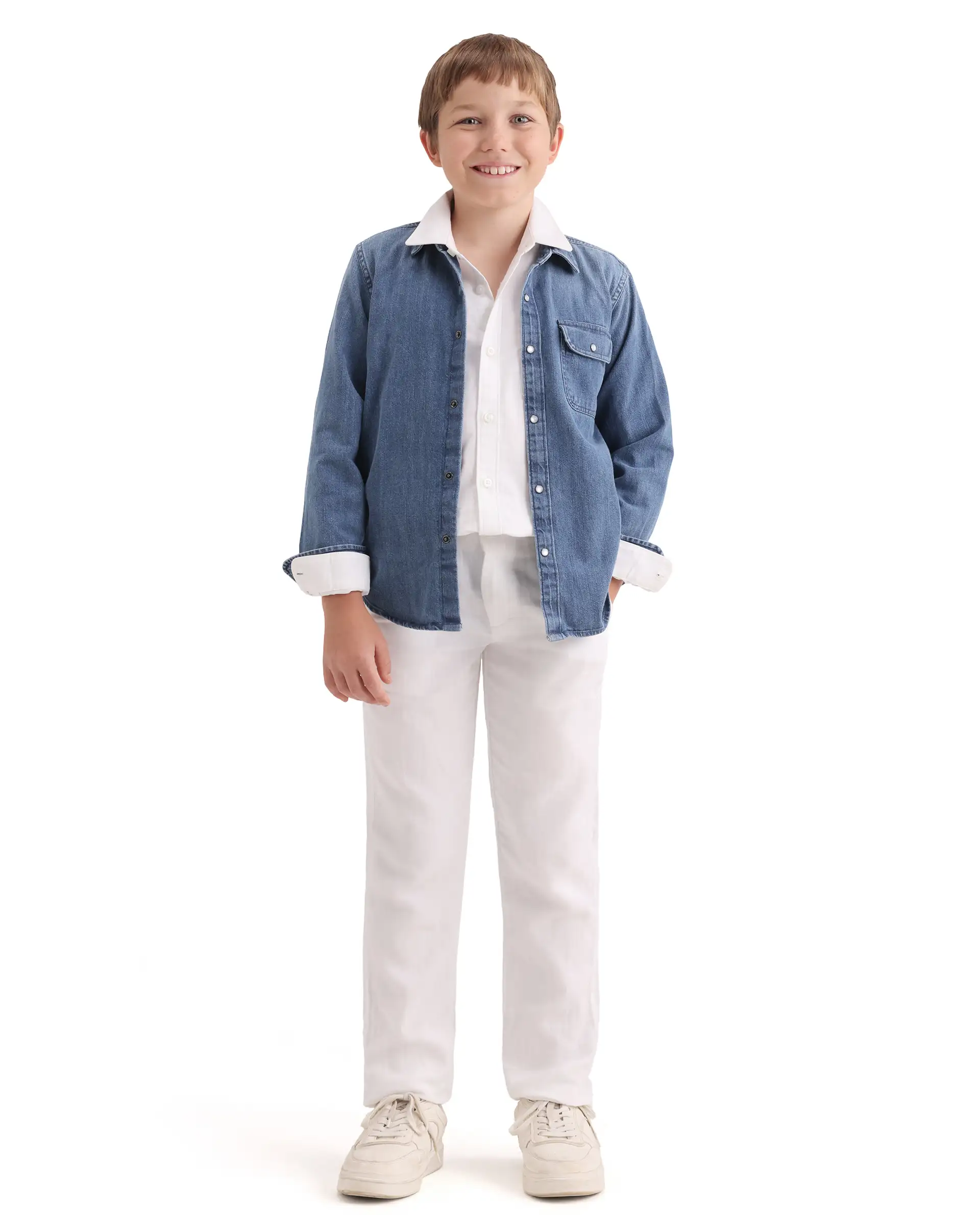 Rare Ones Kids Prest-K-26 White Cotton Blend Button And Zipper Closure Regular Fit Trouser