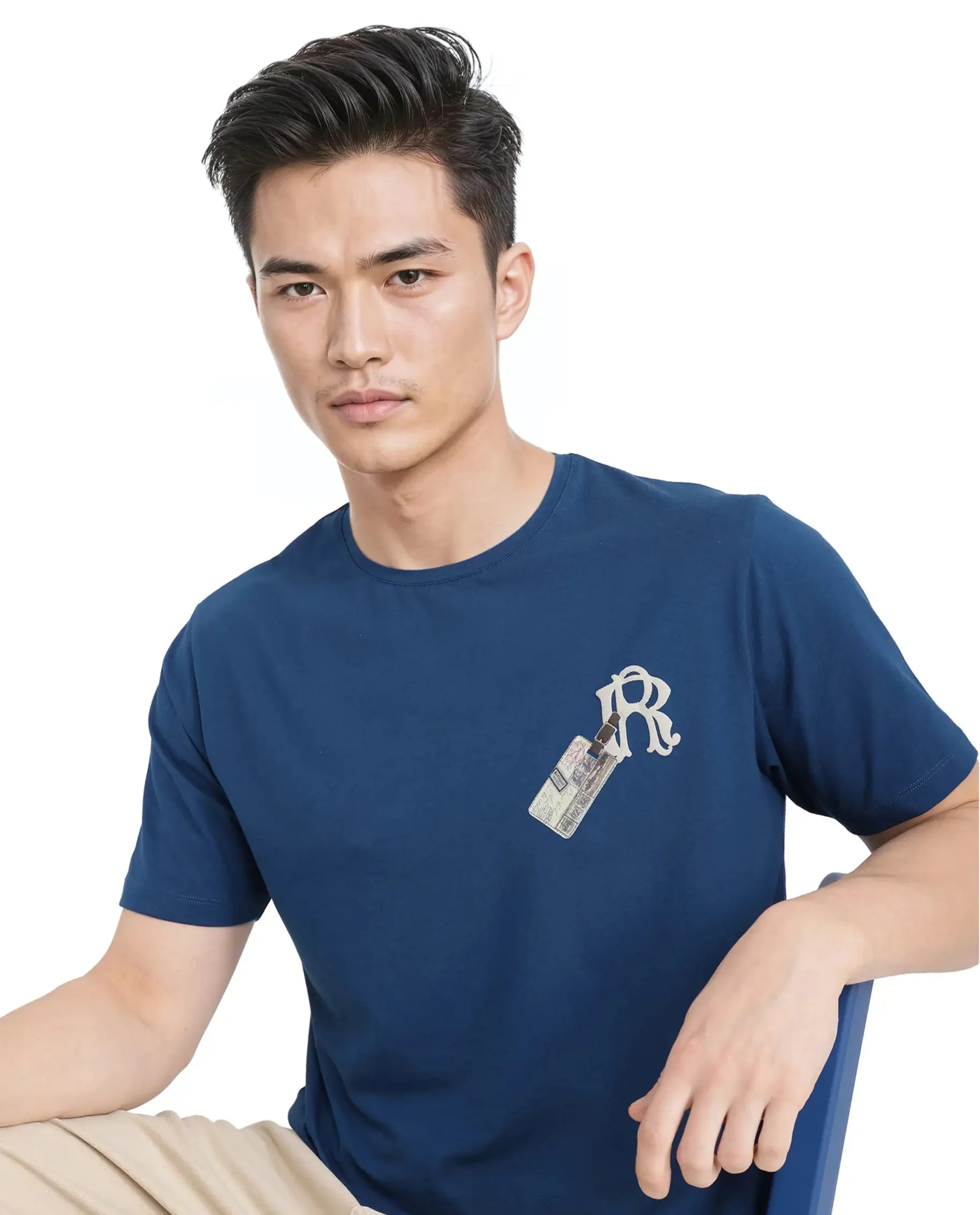 Rare Rabbit Men's Reko Teal Cotton Blend Graphic Print Regular Fit Half Sleeve Crew Neck T-Shirt
