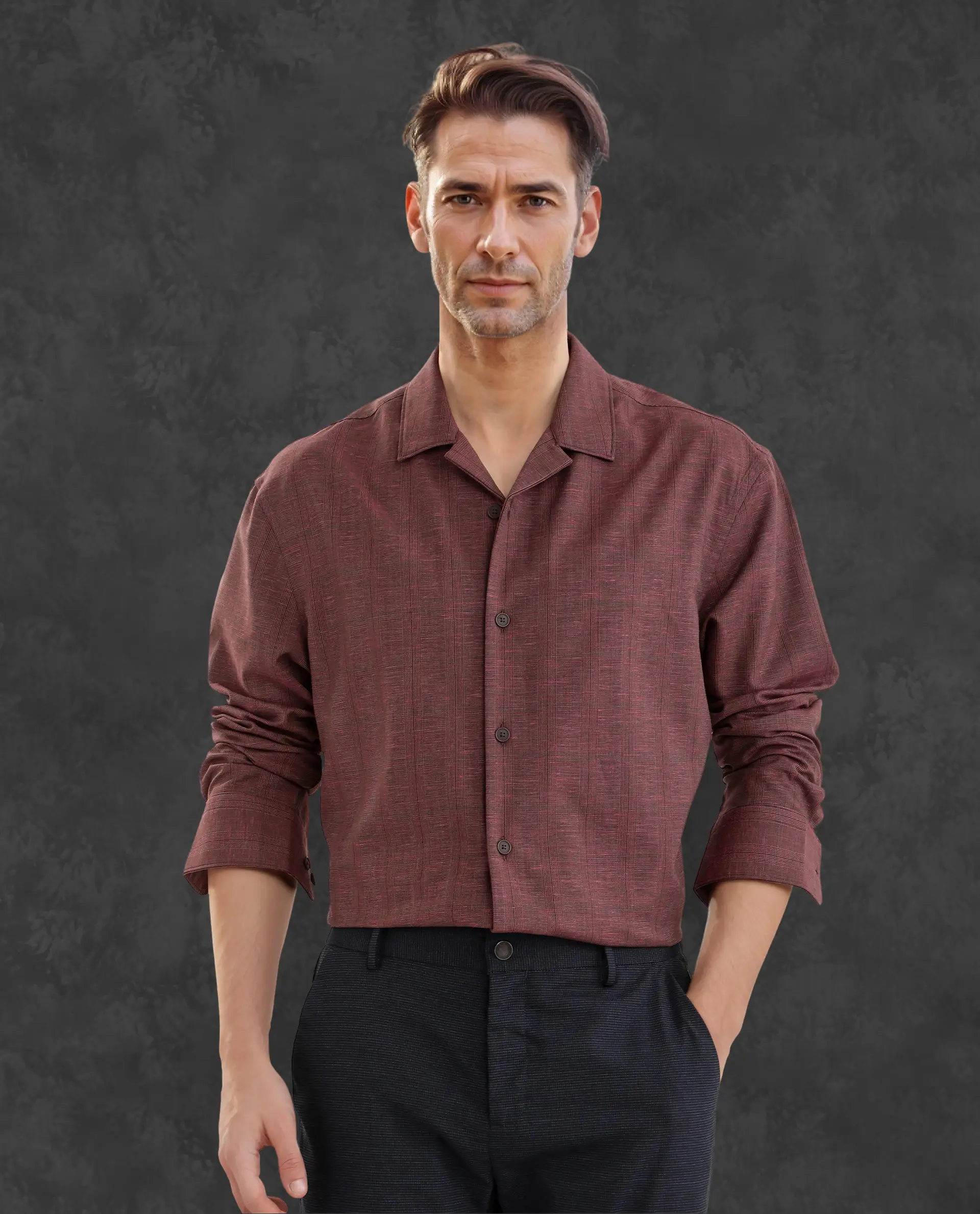 Rare Rabbit Men's Reno Maroon Cotton Checked Print Regular Fit Full Sleeve Collared Shirt
