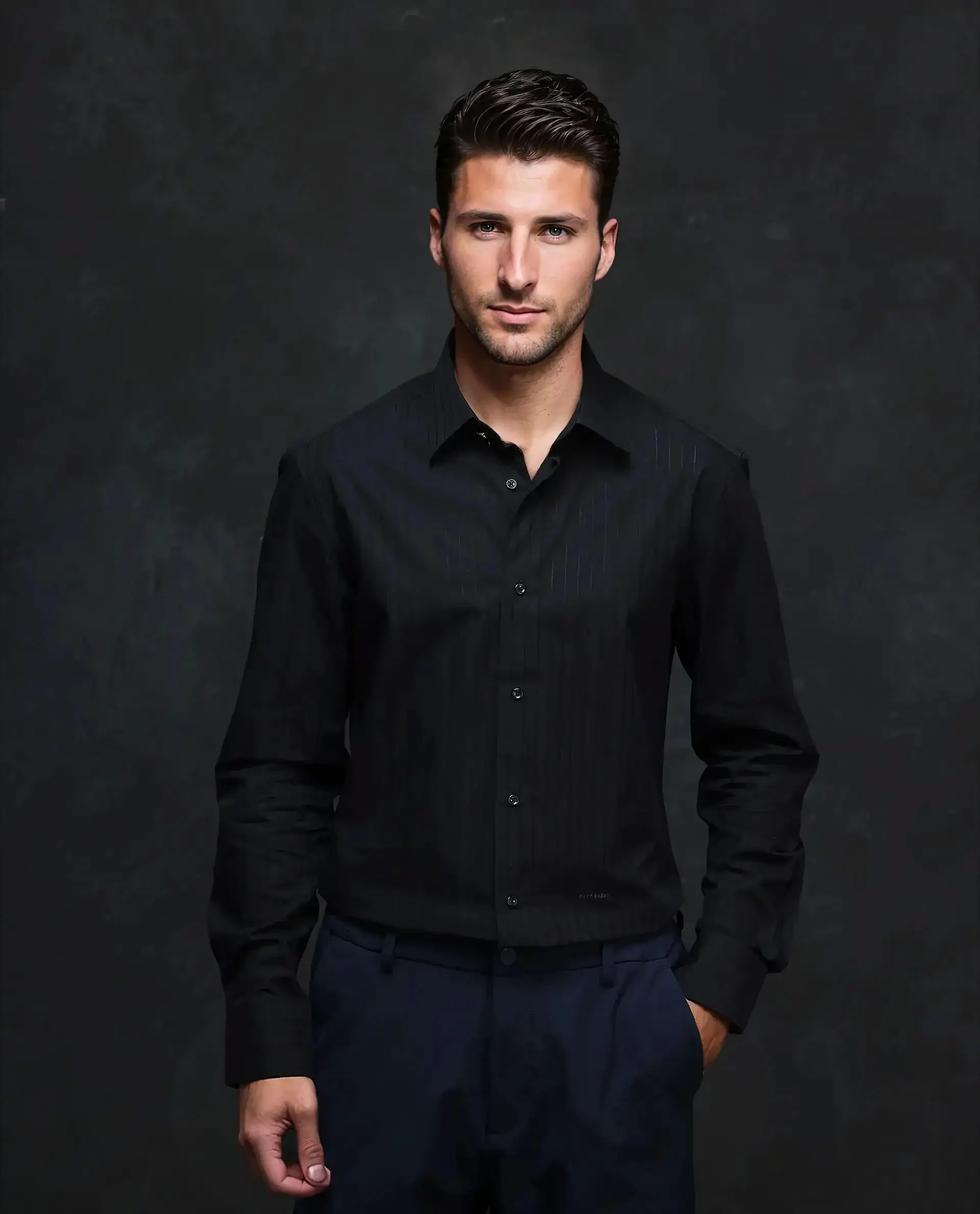 Rare Rabbit Men's Repo Black Cotton Striped Print Regular Fit Full Sleeve Collared Shirt