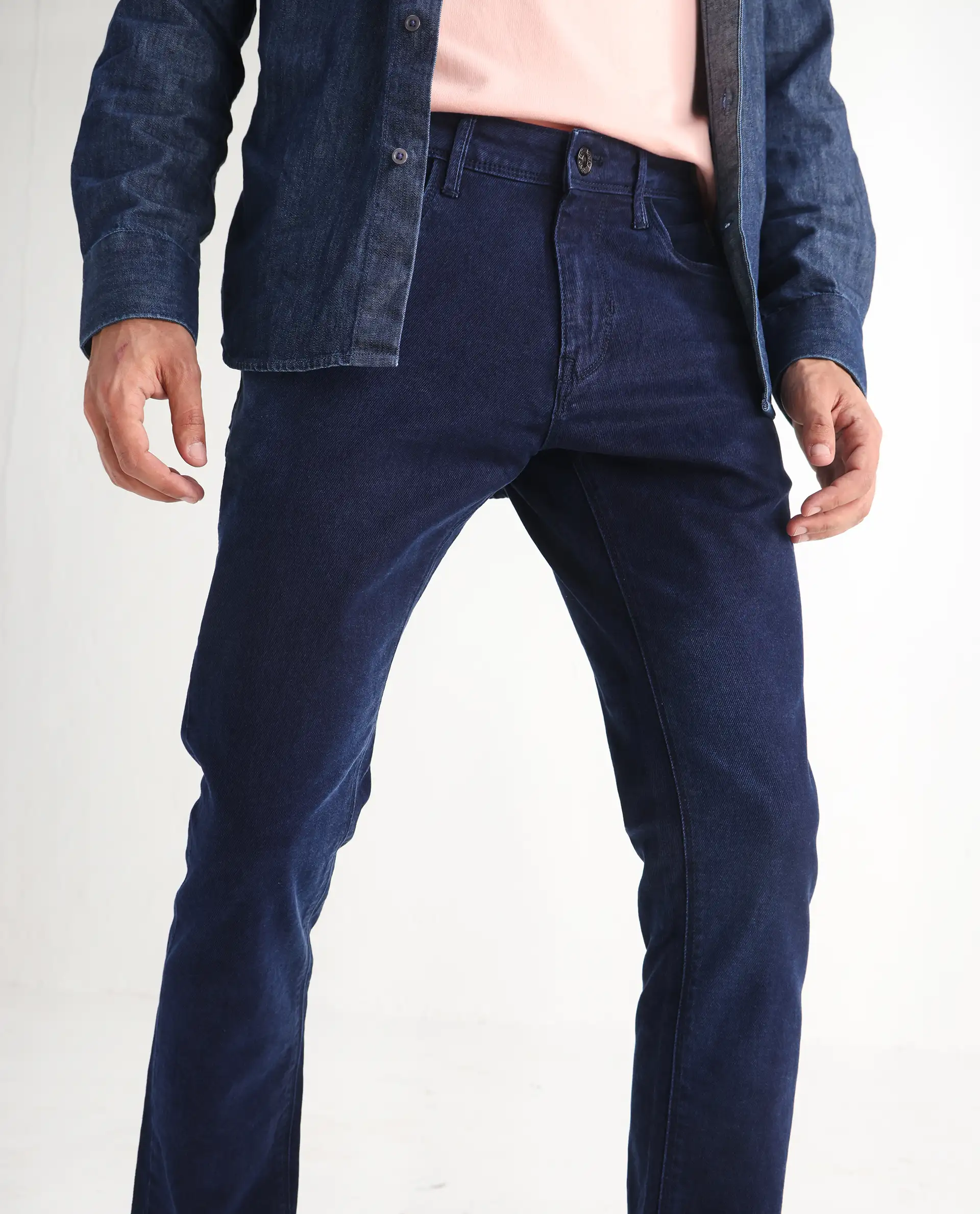 Rare Rabbit Men's Repp Blue Cotton Plain Hawk Slim Fit Jeans - Image 2