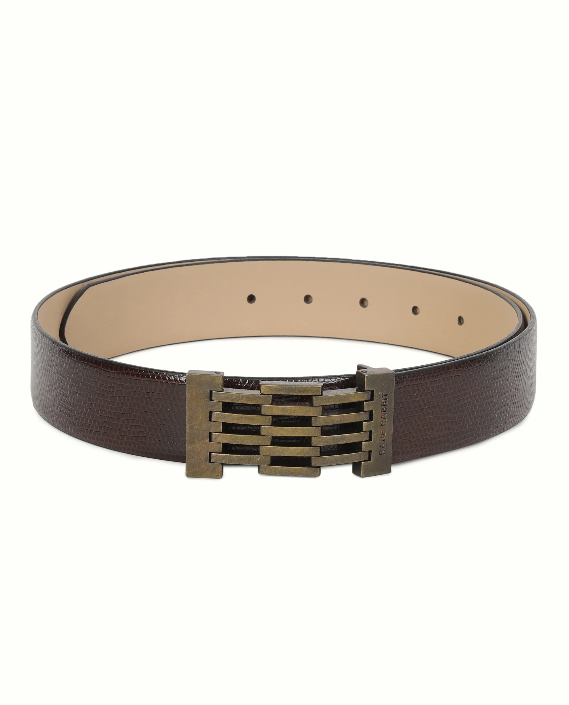 Rare Rabbit Men's Ribs Brown Belts Leather Fabric