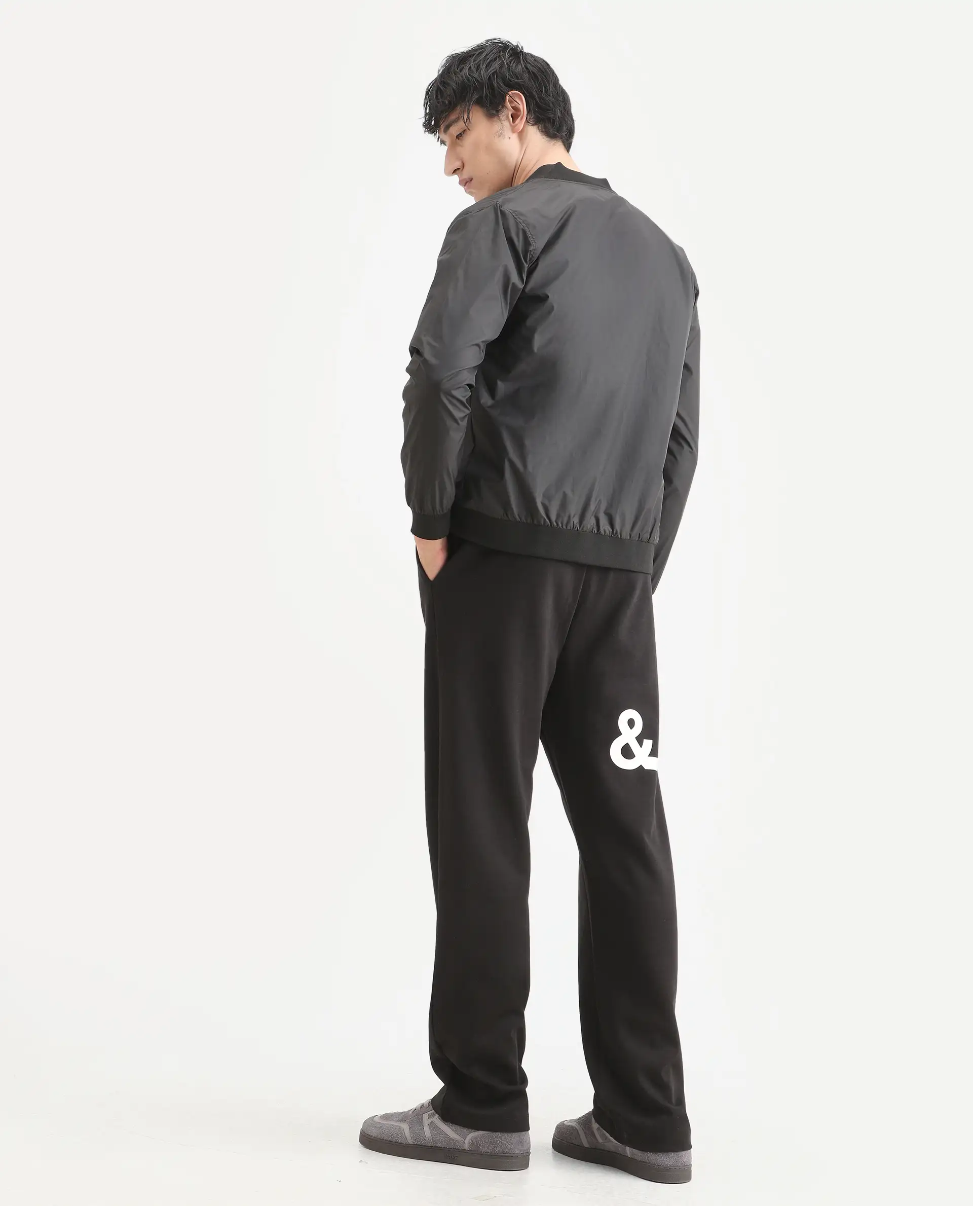Rare Rabbit Men's Ricot-B Black Cotton Blend Printed Regular Fit Track Pant
