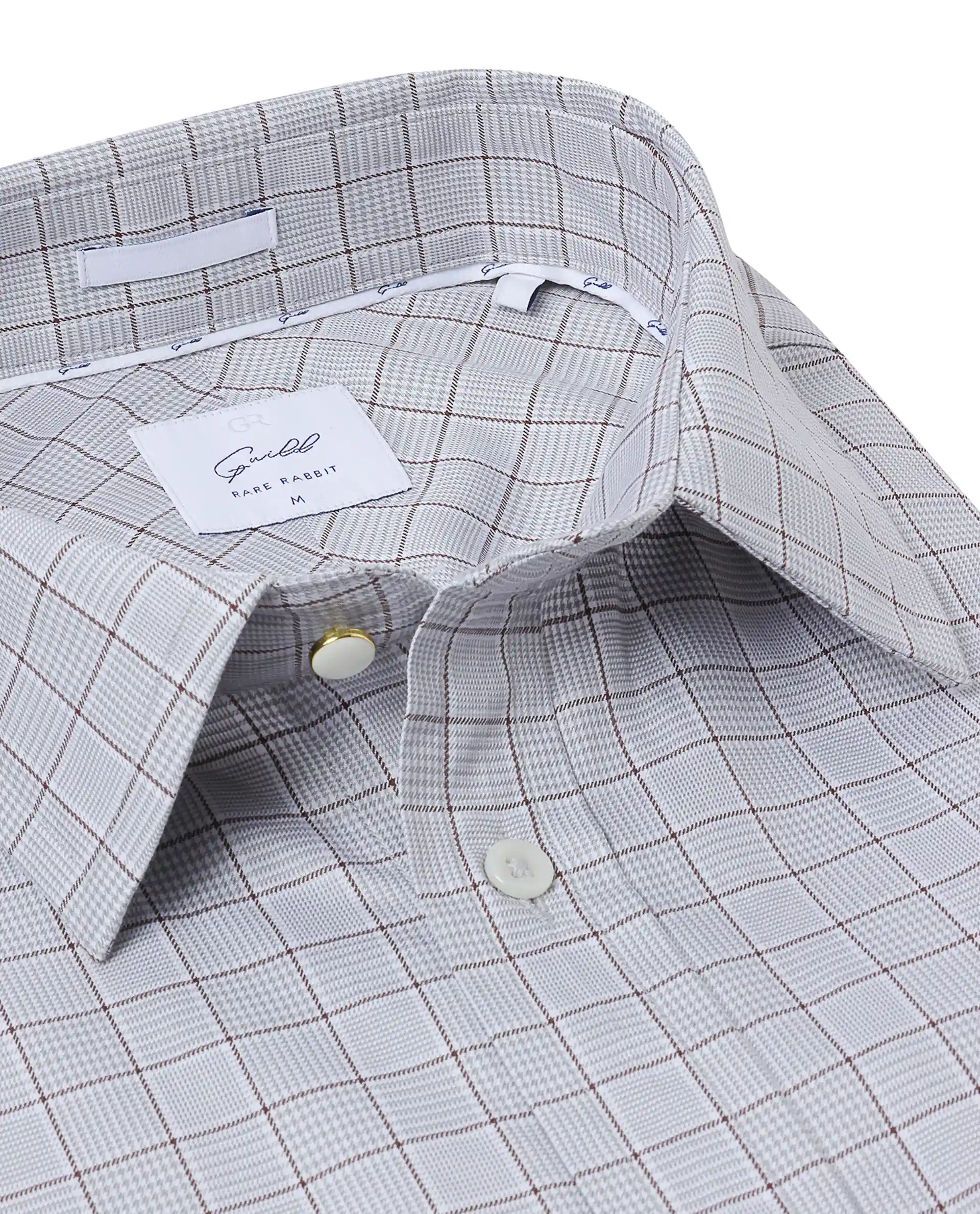 Rare Rabbit Men's Rooney Light Grey Cotton Checked Print Regular Fit Full Sleeve Collared Shirt
