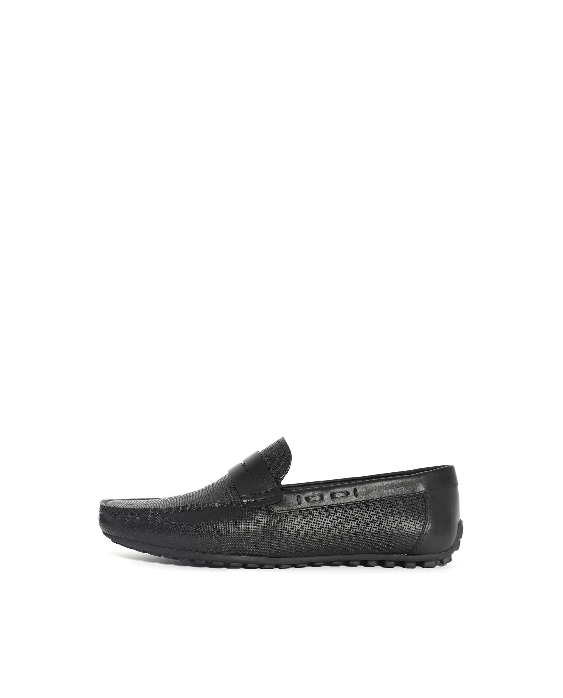 Rare Rabbit Men's Saffian Black Slip-On Textured Genuine Leather Driver Moccasin - Image 2