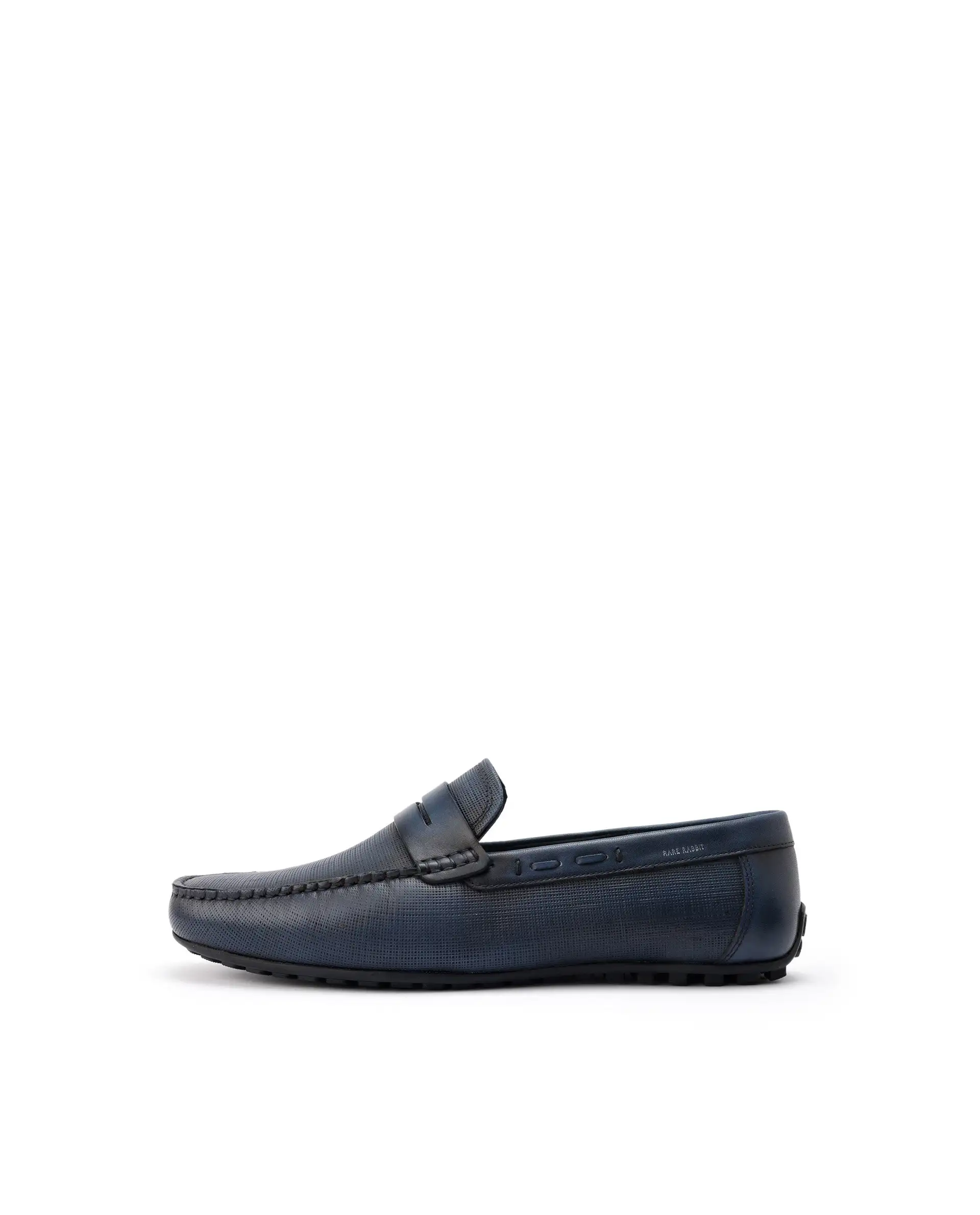 Rare Rabbit Men's Saffian Navy Slip-On Textured Genuine Leather Driver Moccasin - Image 8