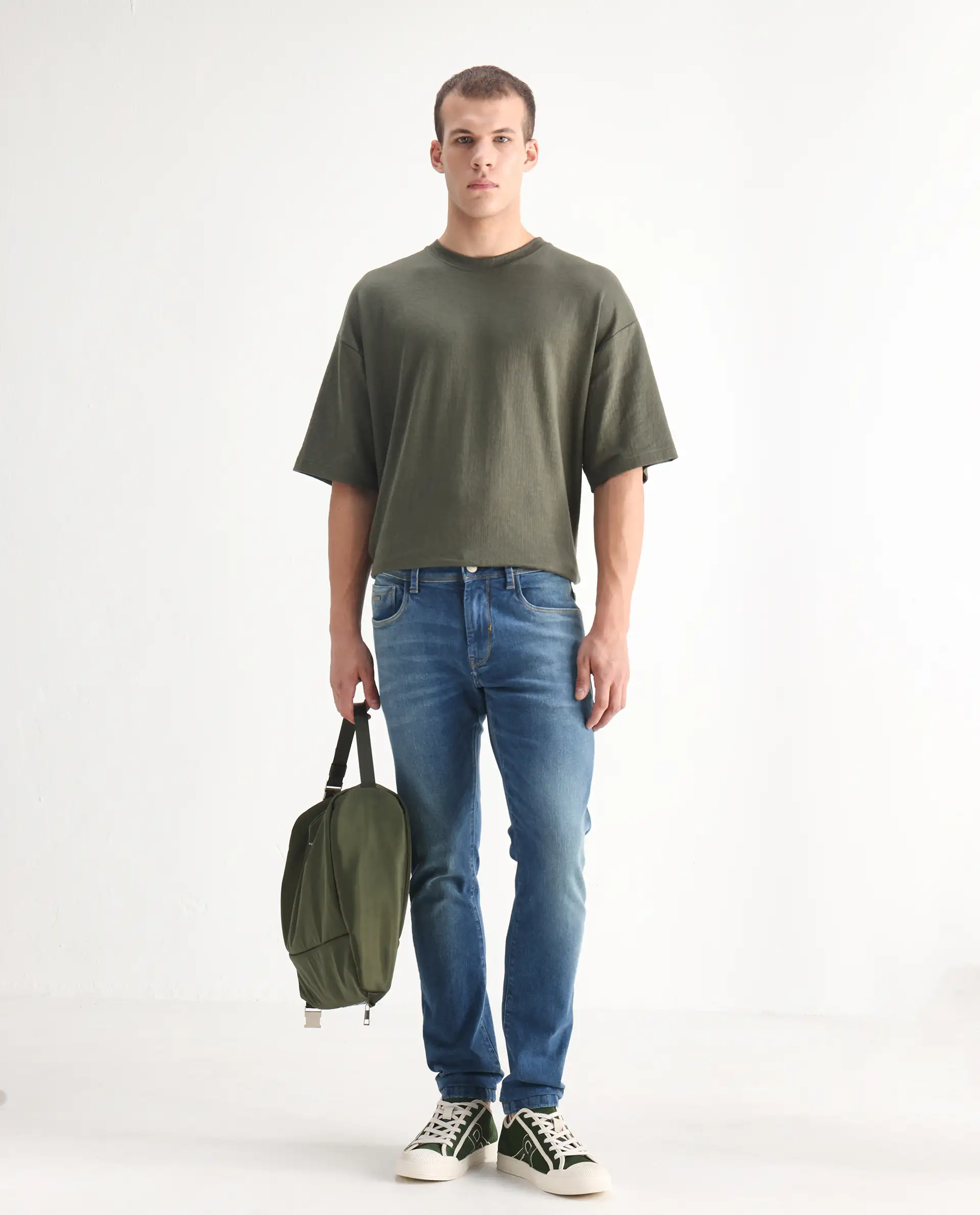 Rare Rabbit Men's Salar Pastel Blue Cotton Blend Plain Hawk Slim Fit Jeans