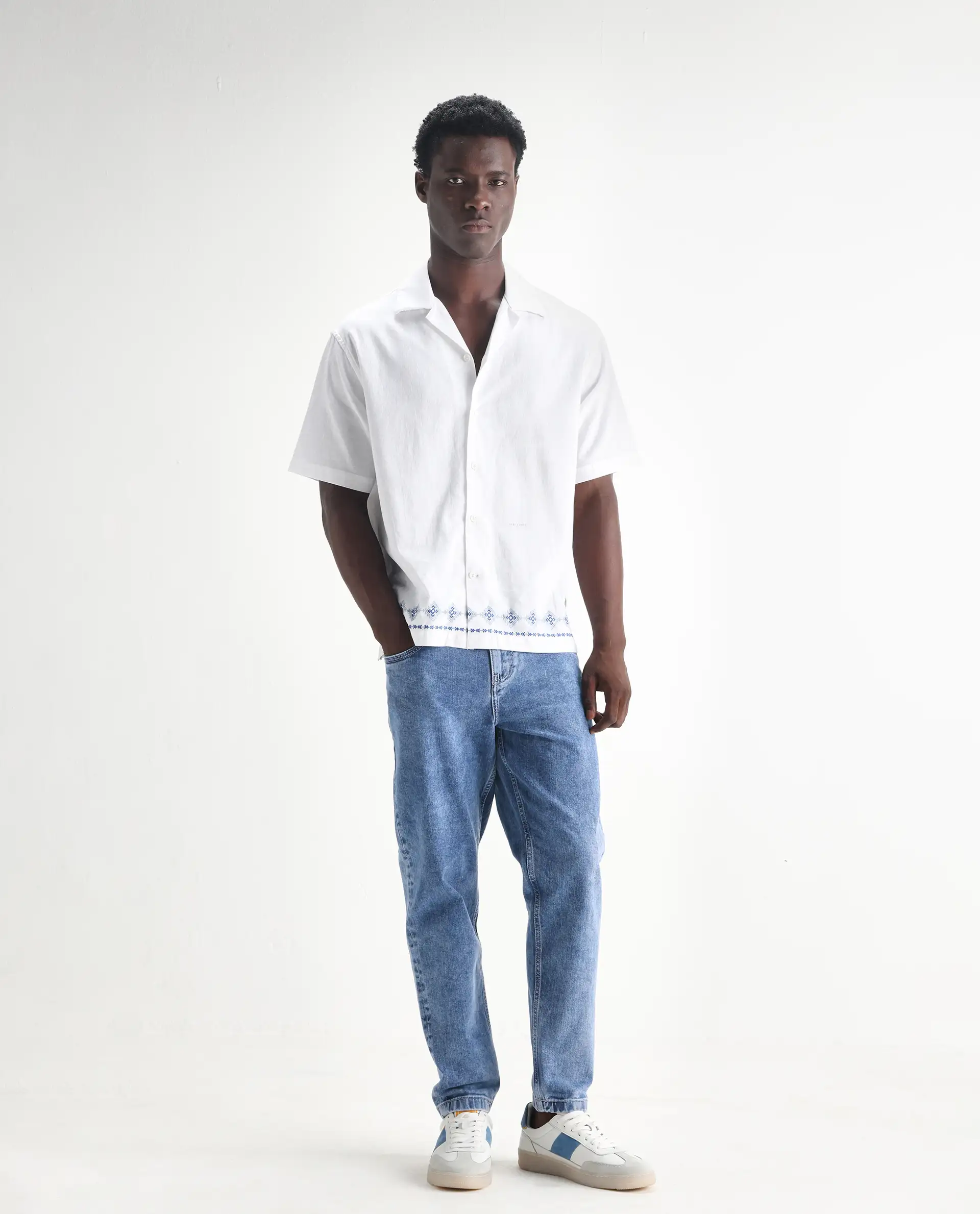 Rare Rabbit Men's Sam-2 Light Blue Cotton Plain Kurt Carrot Fit Jeans - Image 4