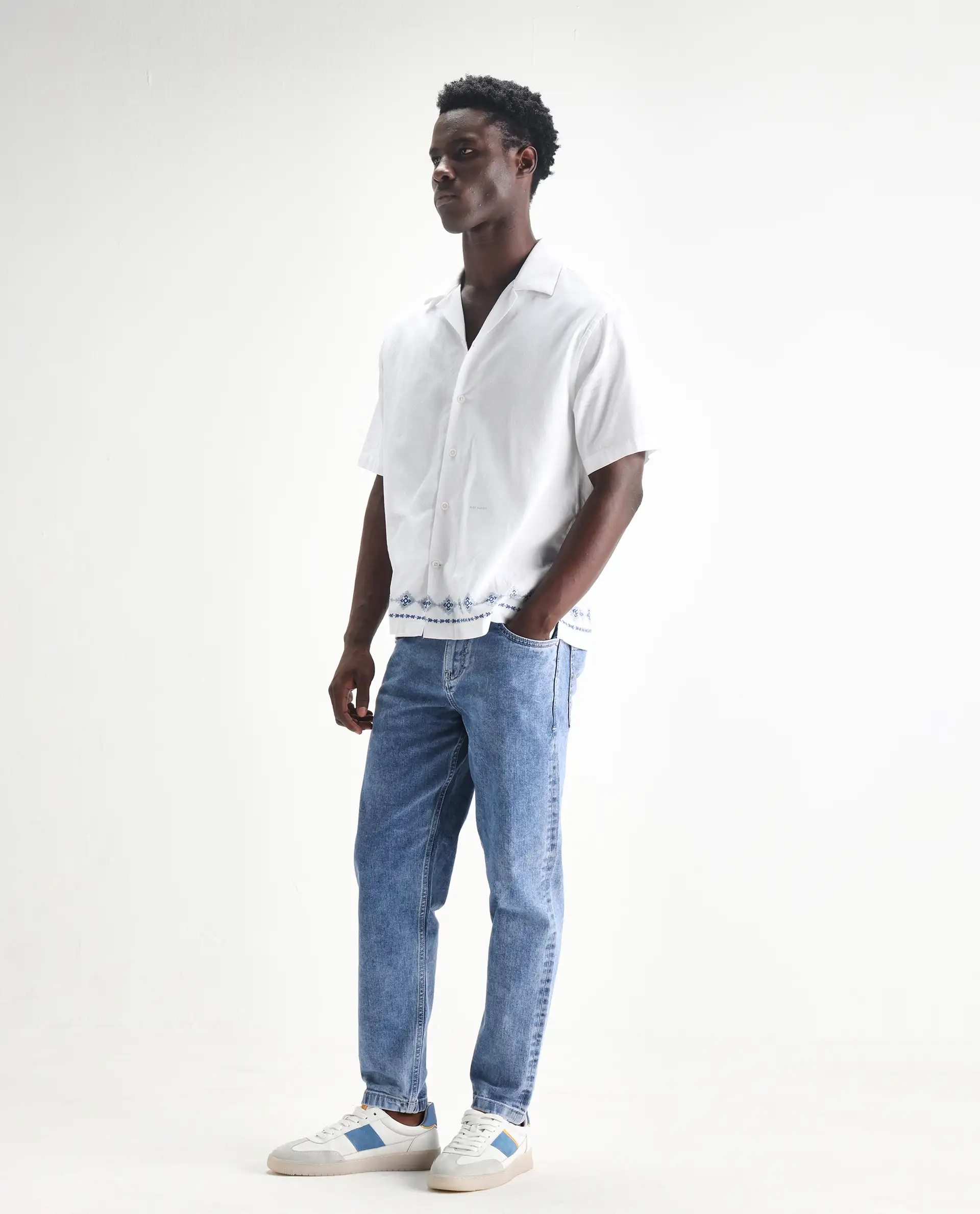Rare Rabbit Men's Sam-2 Light Blue Cotton Plain Kurt Carrot Fit Jeans - Image 6