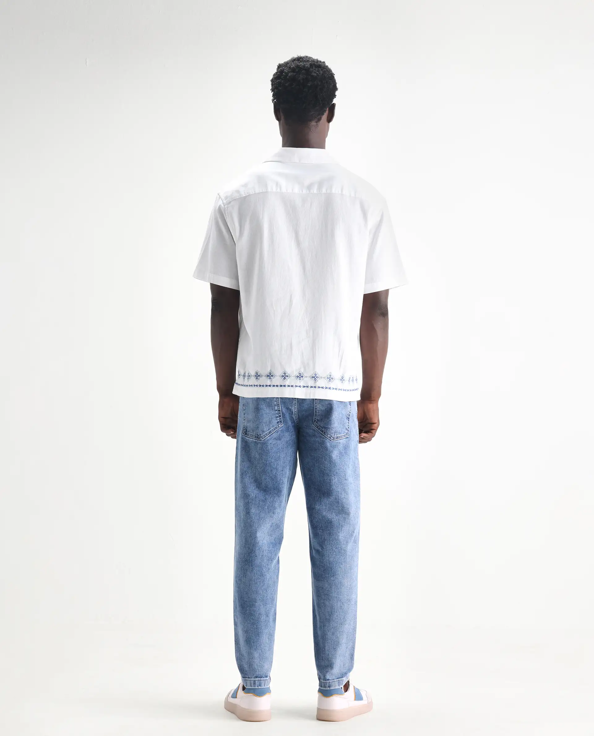 Rare Rabbit Men's Sam Light Blue Cotton Plain Kurt Carrot Fit Jeans - Image 9