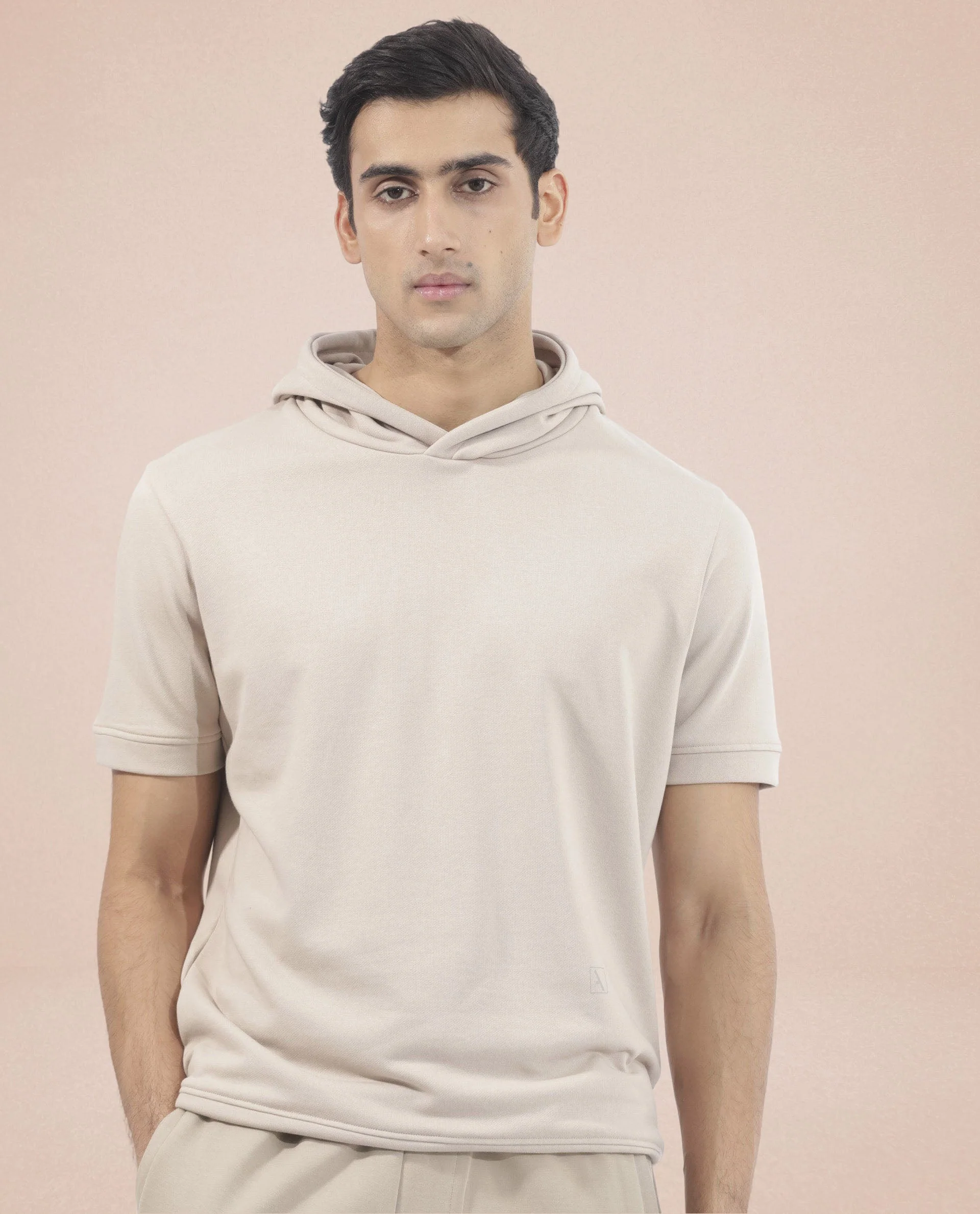 Rare Rabbit Mens Shood Beige Sweatshirt Short Sleeve Hooded Solid
