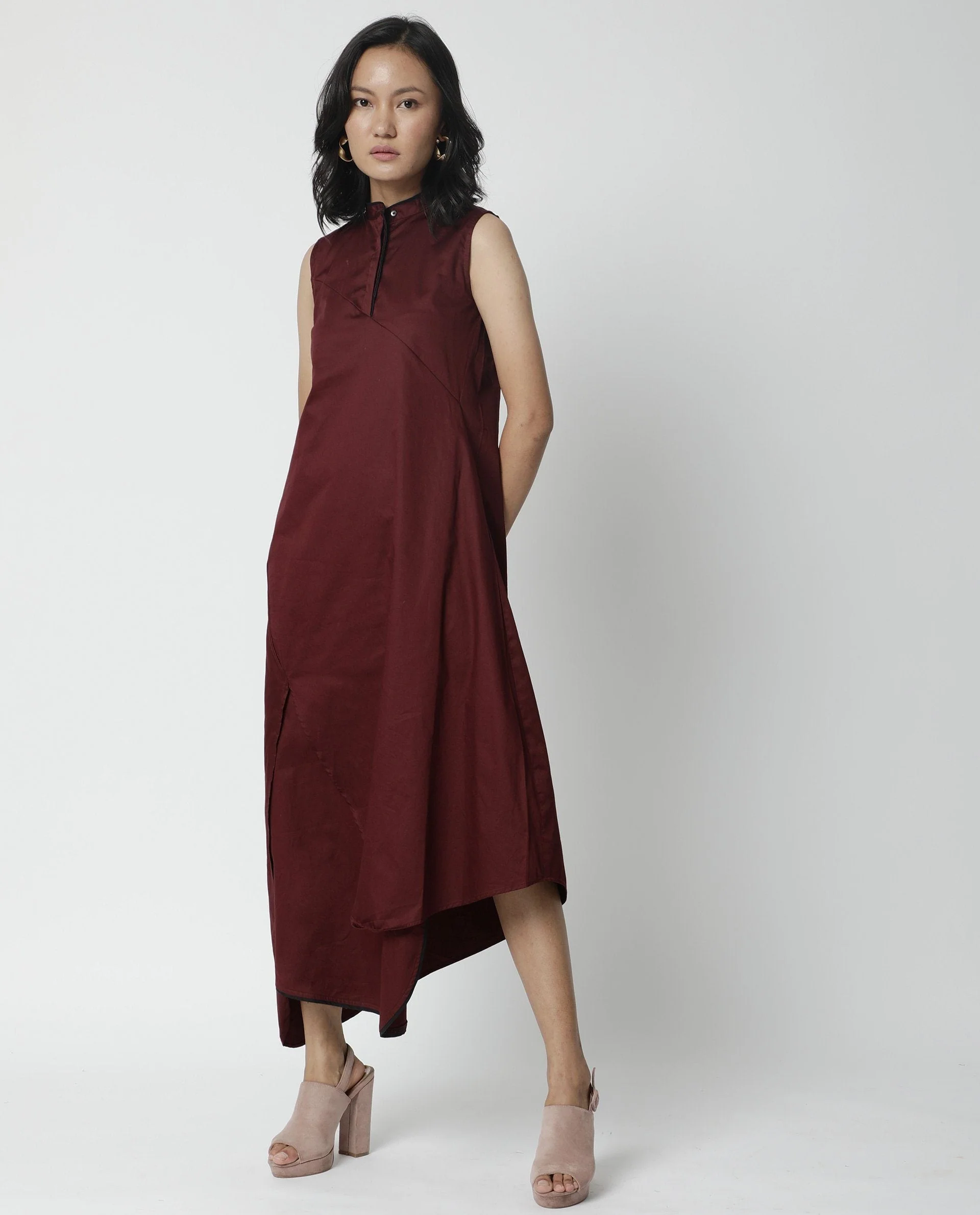 Rareism Women Shore Maroon Dress Sleeveless Solid
