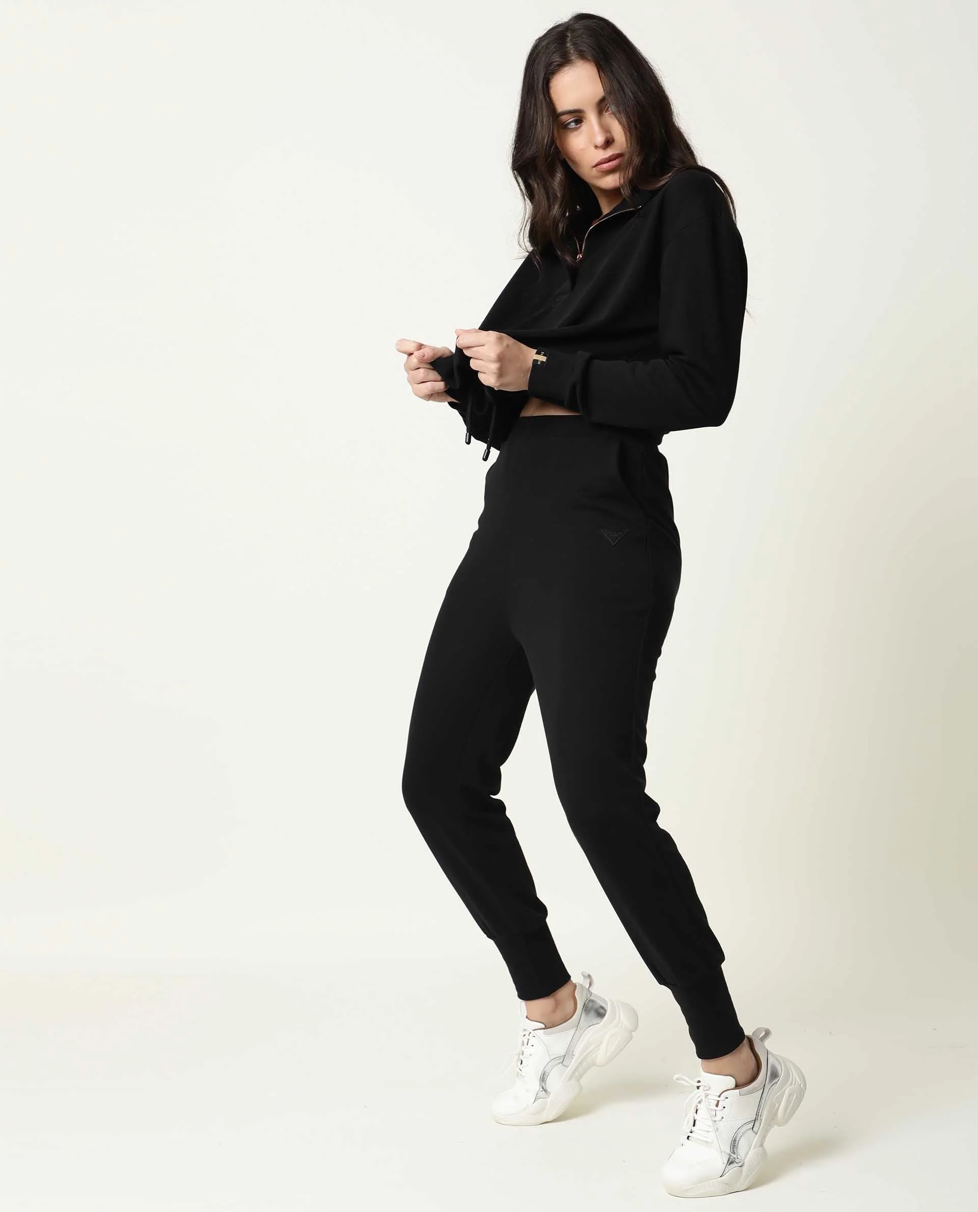 Rareism Women's Simp-1 Black Polyester Blend Plain Ankle Length Regular Fit Track Pant