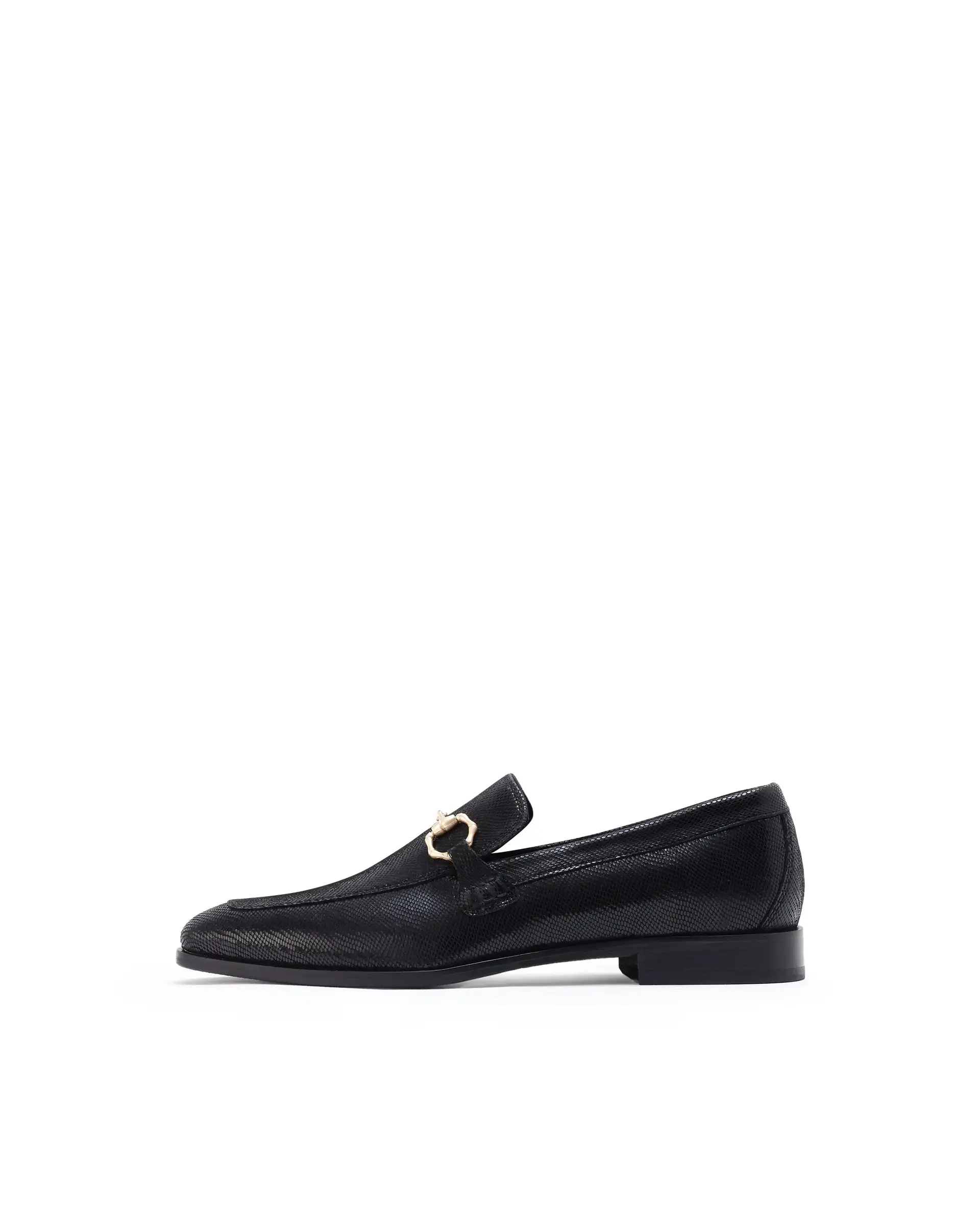 Rare Rabbit Men's Snaker Black Slip-On Genuine Textured Leather Guild Branded Loafer - Image 2