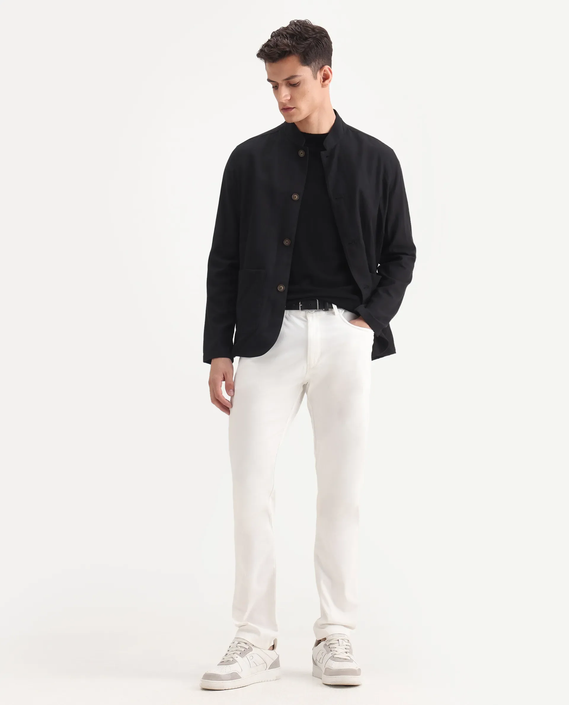 Rare Rabbit Men's Spoke-Aw25 White Cotton Blend Plain Regular Fit Trouser