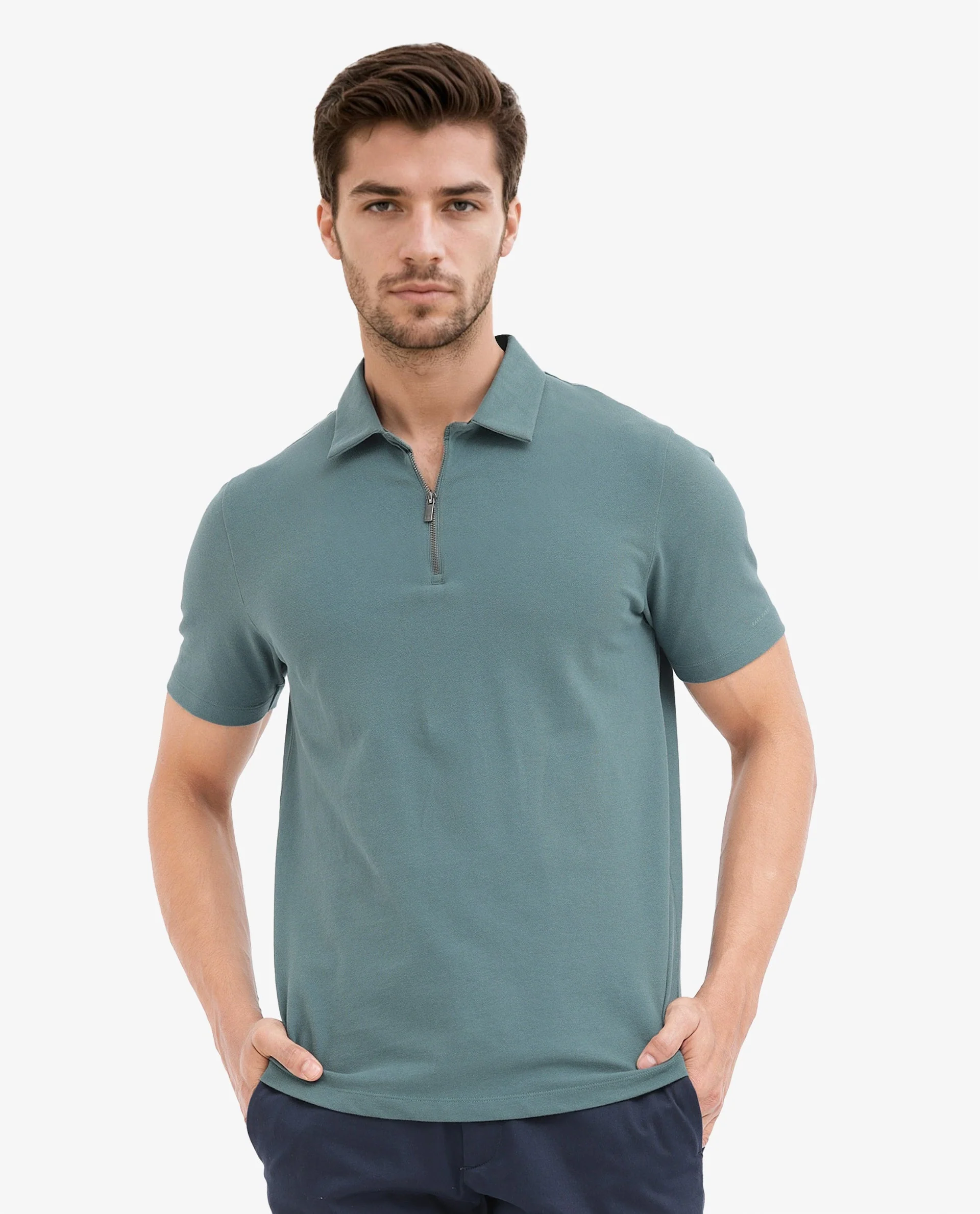 Rare Rabbit Men's Stan2 Dusky Green Cotton Plain Regular Fit Half Sleeve Polo