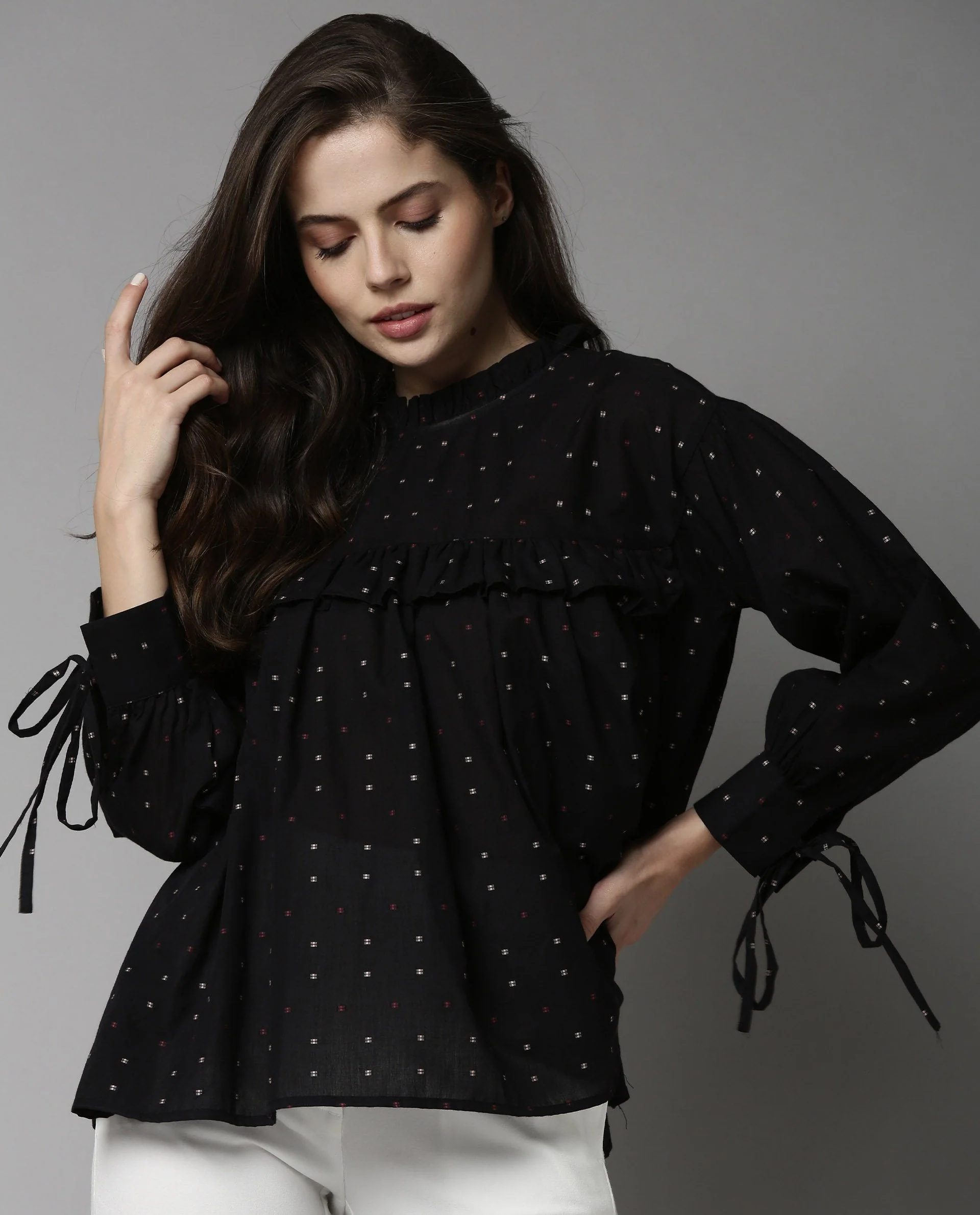Rareism Women Street Black Top Full Sleeves Solid