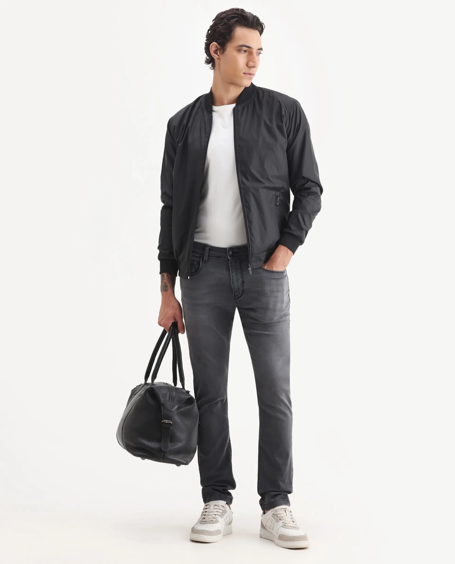 Rare Rabbit Men's Switz-1 Dark Grey Cotton Blend Fabric Hawk Slim Plain Jeans