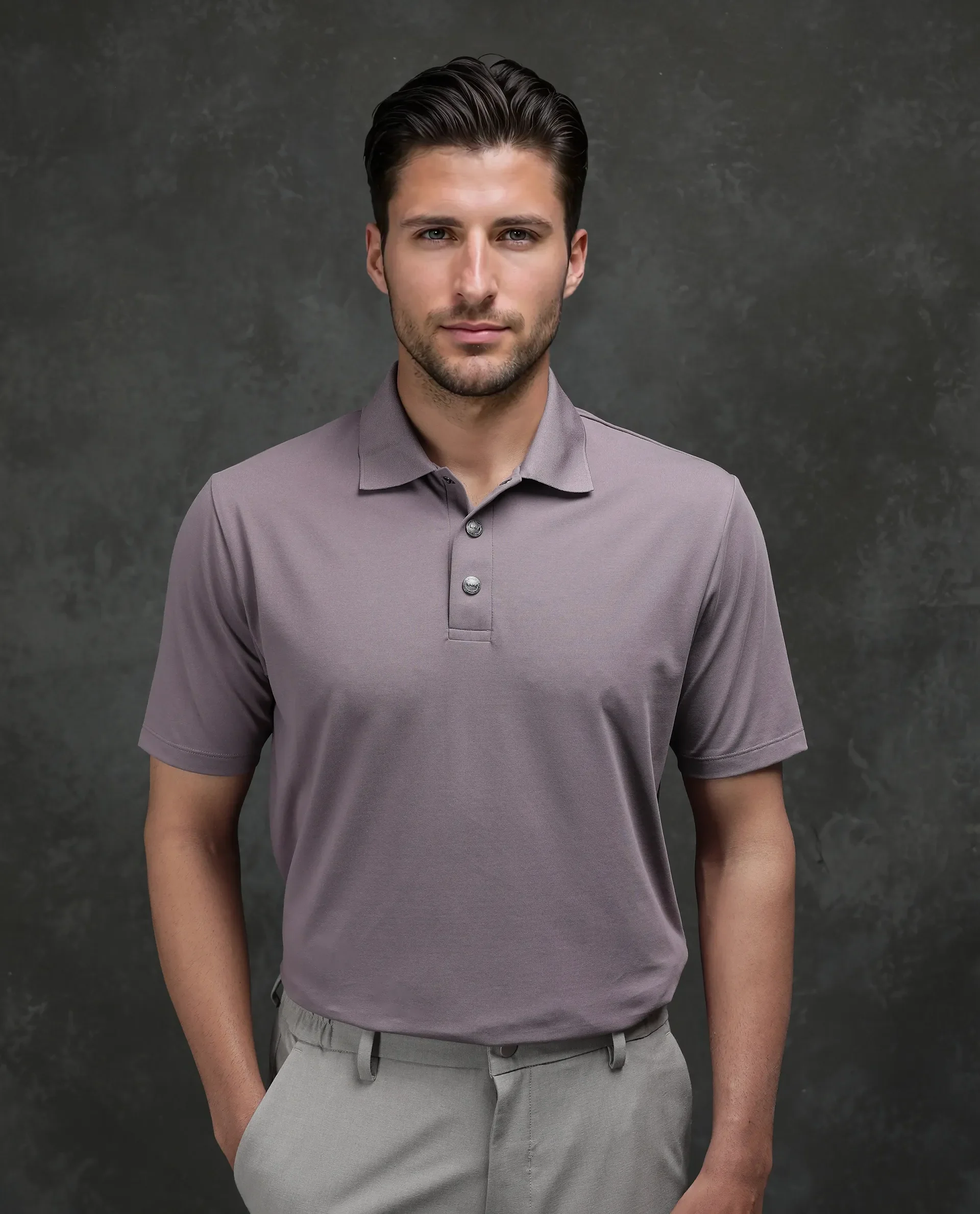 Rare Rabbit Men's Tang-25 Dusky Pink Cotton Blend Plain Regular Fit Half Sleeve Polo