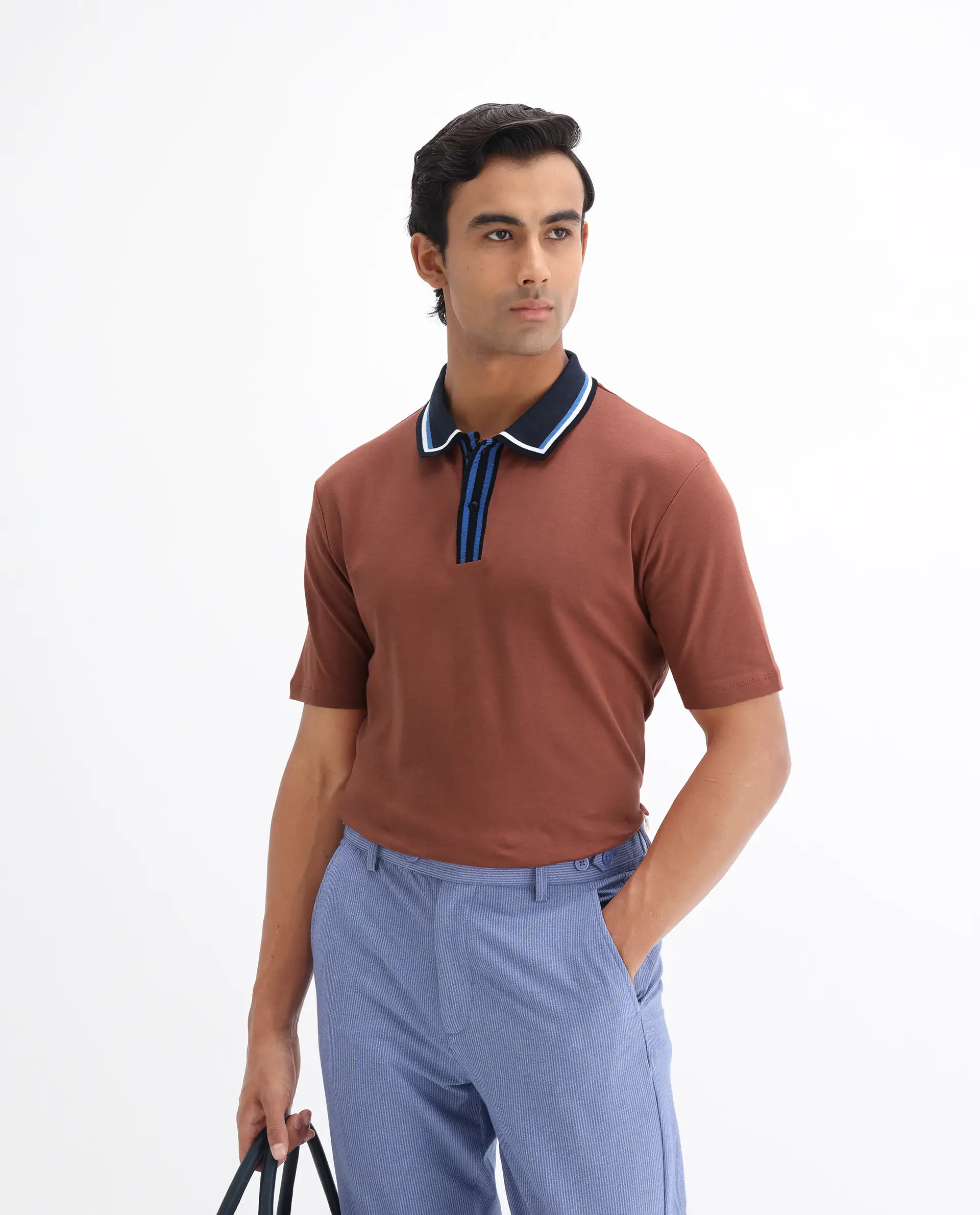 Rare Rabbit Men's Territ Light Rust Cotton Plain Regular Fit Half Sleeve Polo