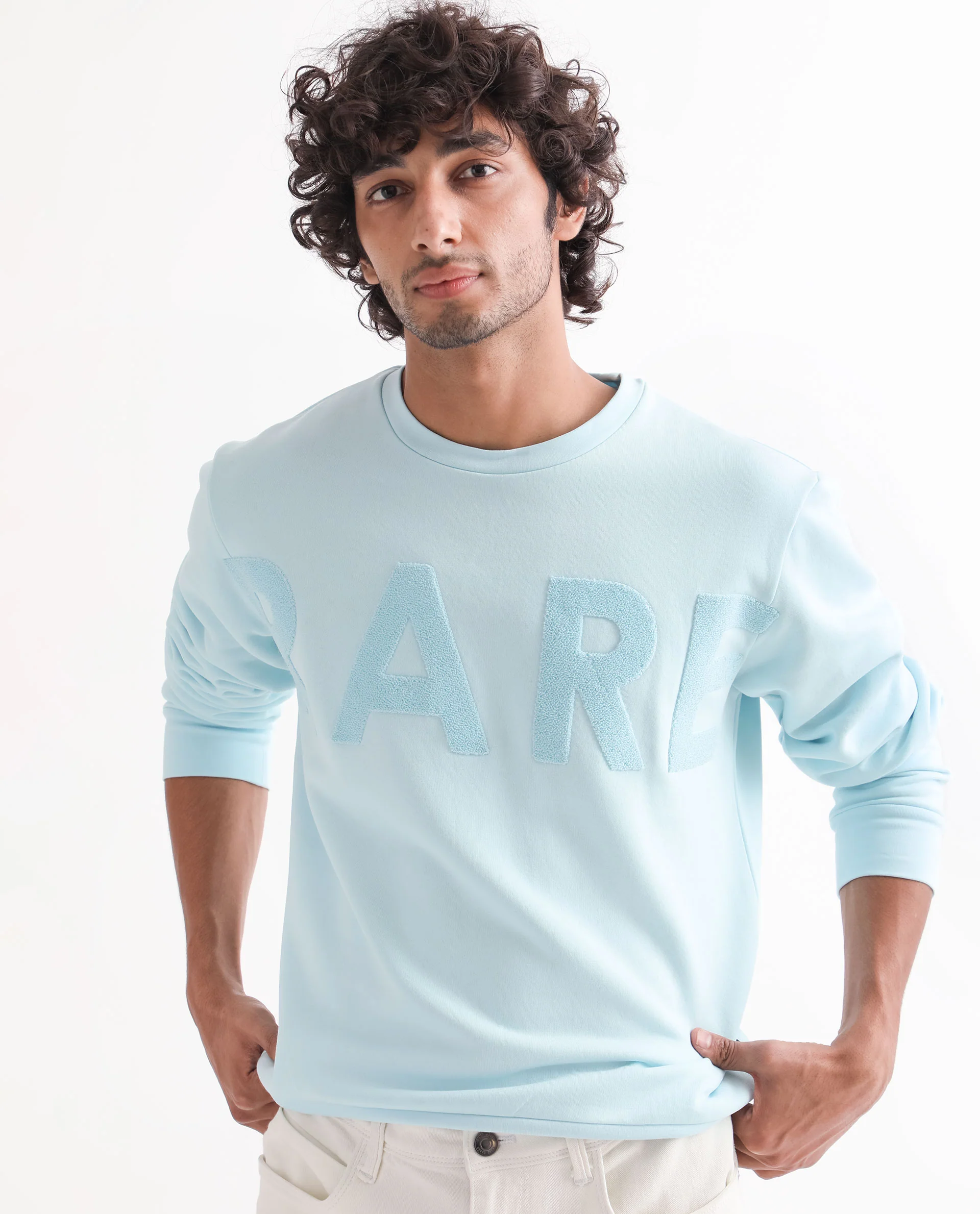 Rare Rabbit Men's Tisot Turq Embroidered Regular Fit Full Sleeve Crew Neck Sweatshirt