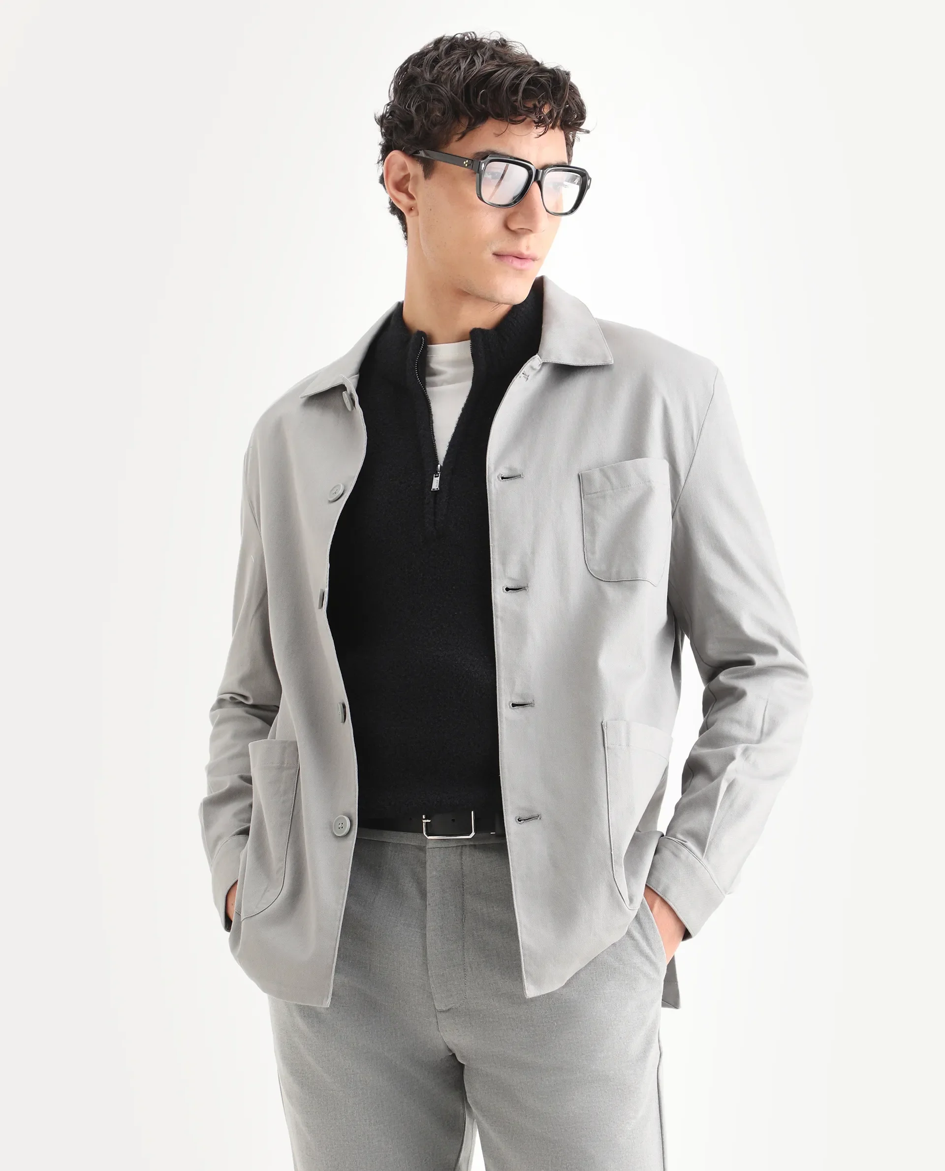 Rare Rabbit Men's Cotton Blend Plain Regular Fit Full Sleeve Spread Collar Jacket