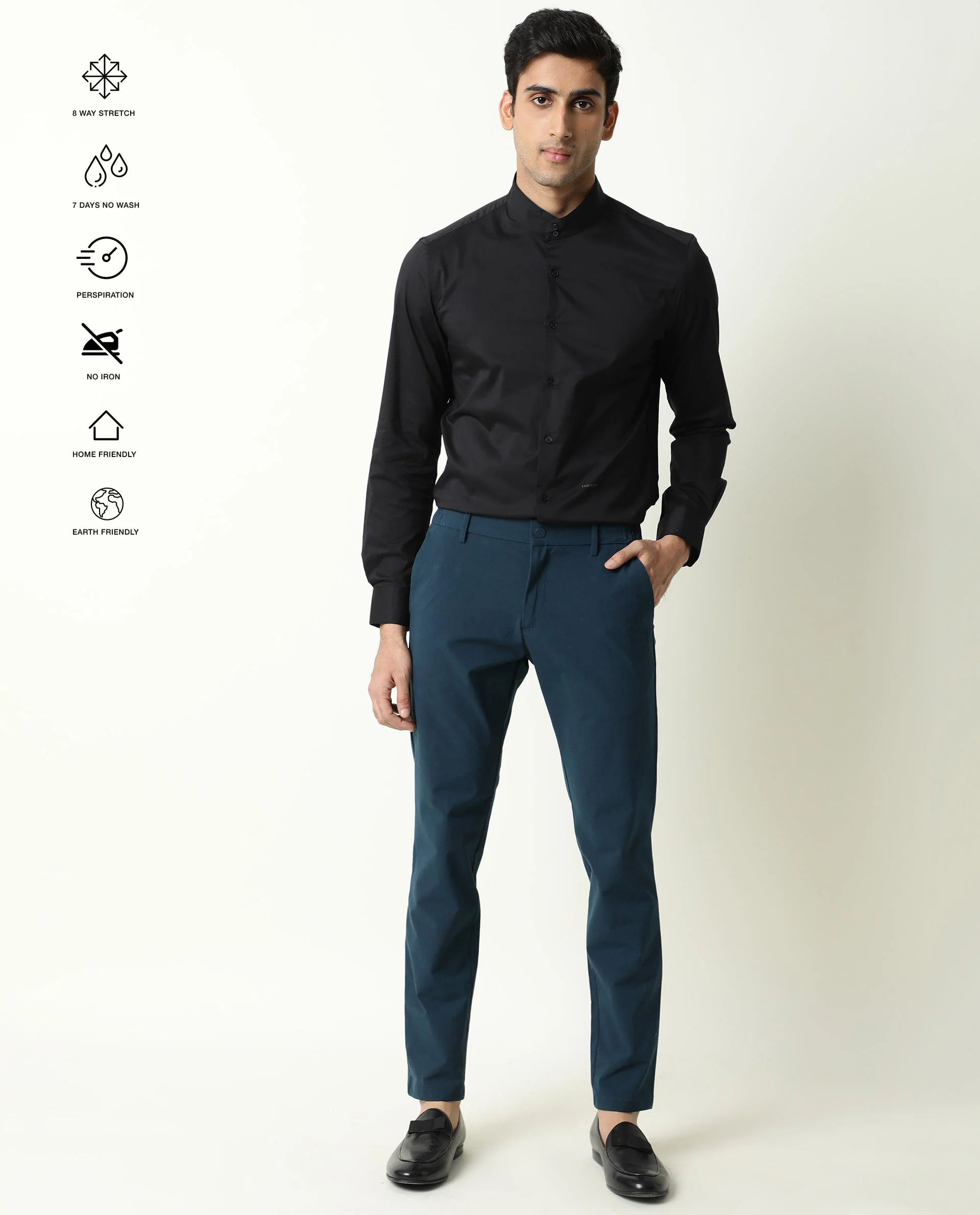 Rare Rabbit Men's Travel-22 Petrol Trouser Polyester Viscose Fabric Button & Zip Closure Slim Fit