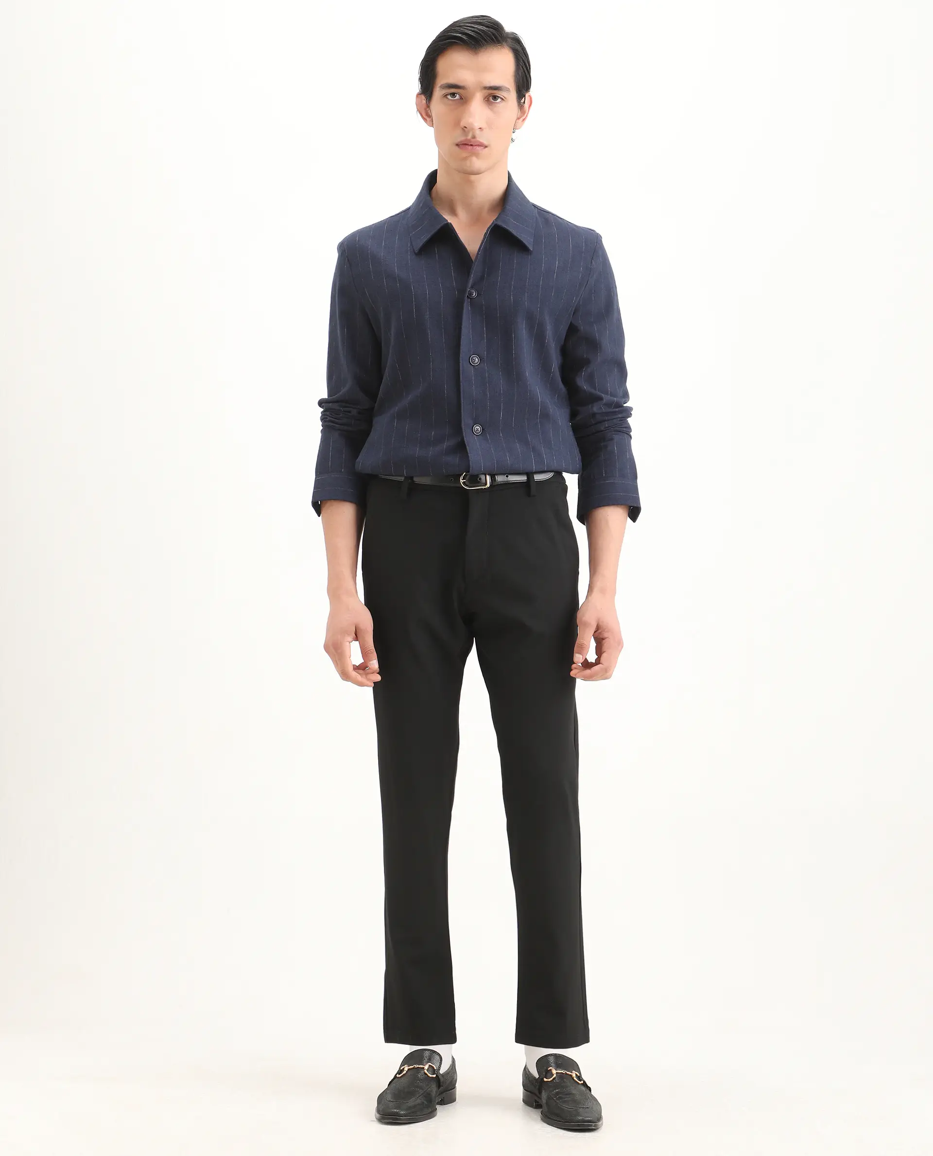 Rare Rabbit Men's Travel-Ss26 Black Polyester Fabric Button And Zip Closure Closure Plain Trouser