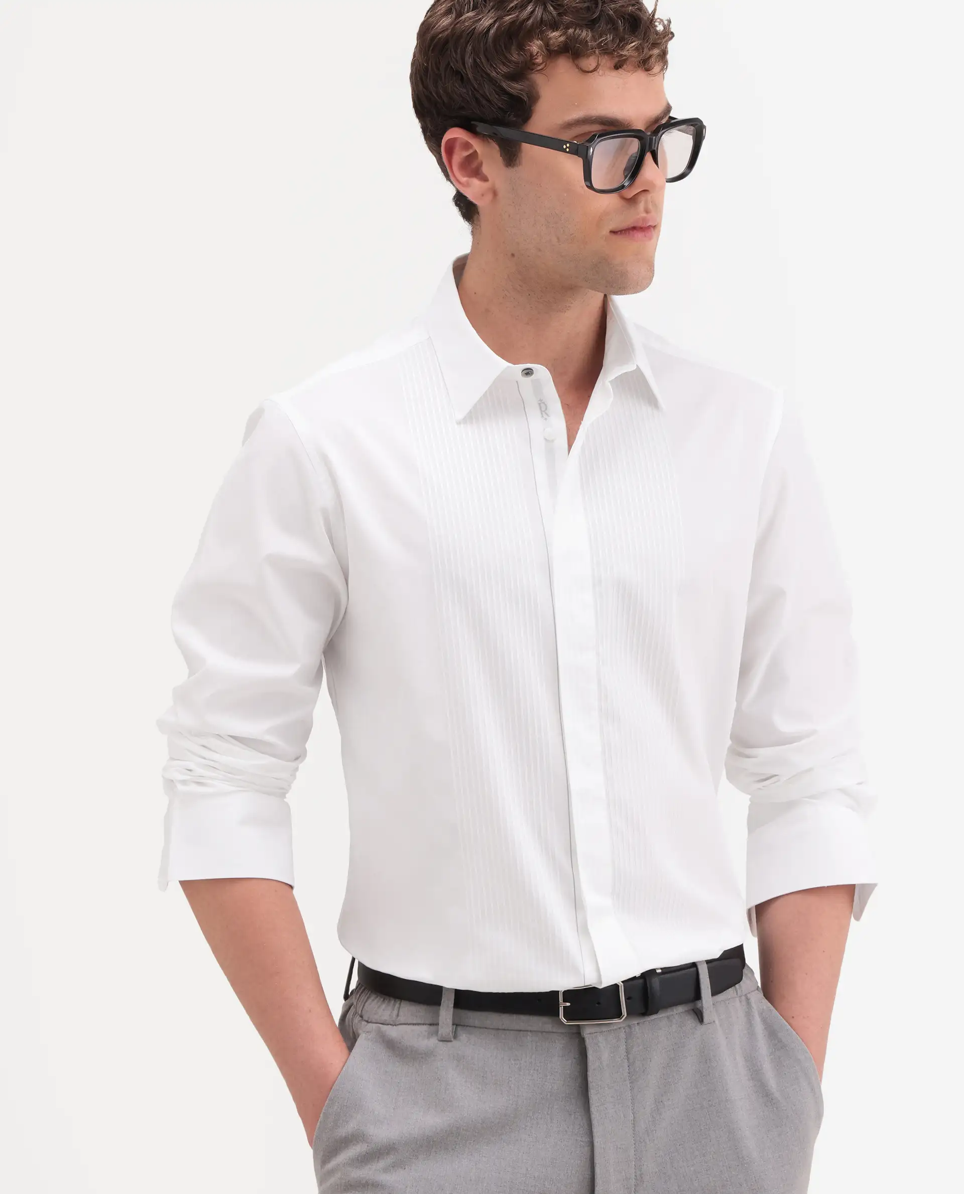 Rare Rabbit Men's Trev White Cotton Fabric Full Sleeve Spread Collar Regular Striped Shirt