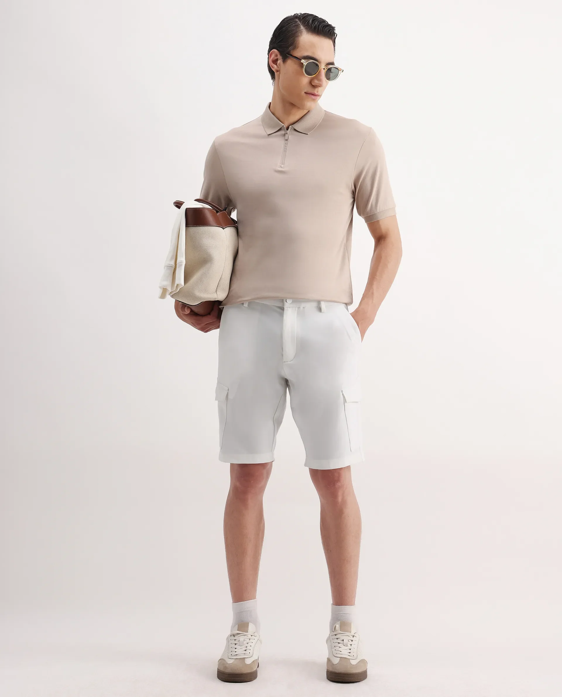Rare Rabbit Men's Tripco-Aw25 White Polyester Blend Plain Relaxed Fit Shorts
