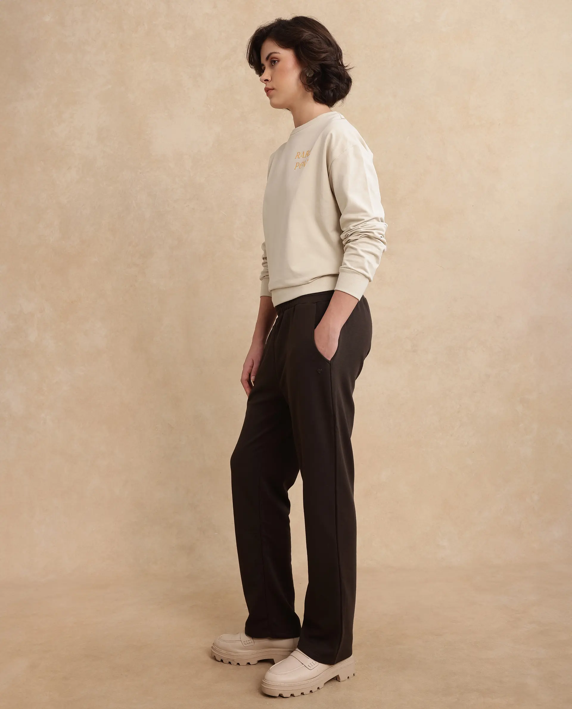 Rareism Women's Trunky Brown Cotton Blend Plain Ankle Length Straight Fit Track Pant - Image 5