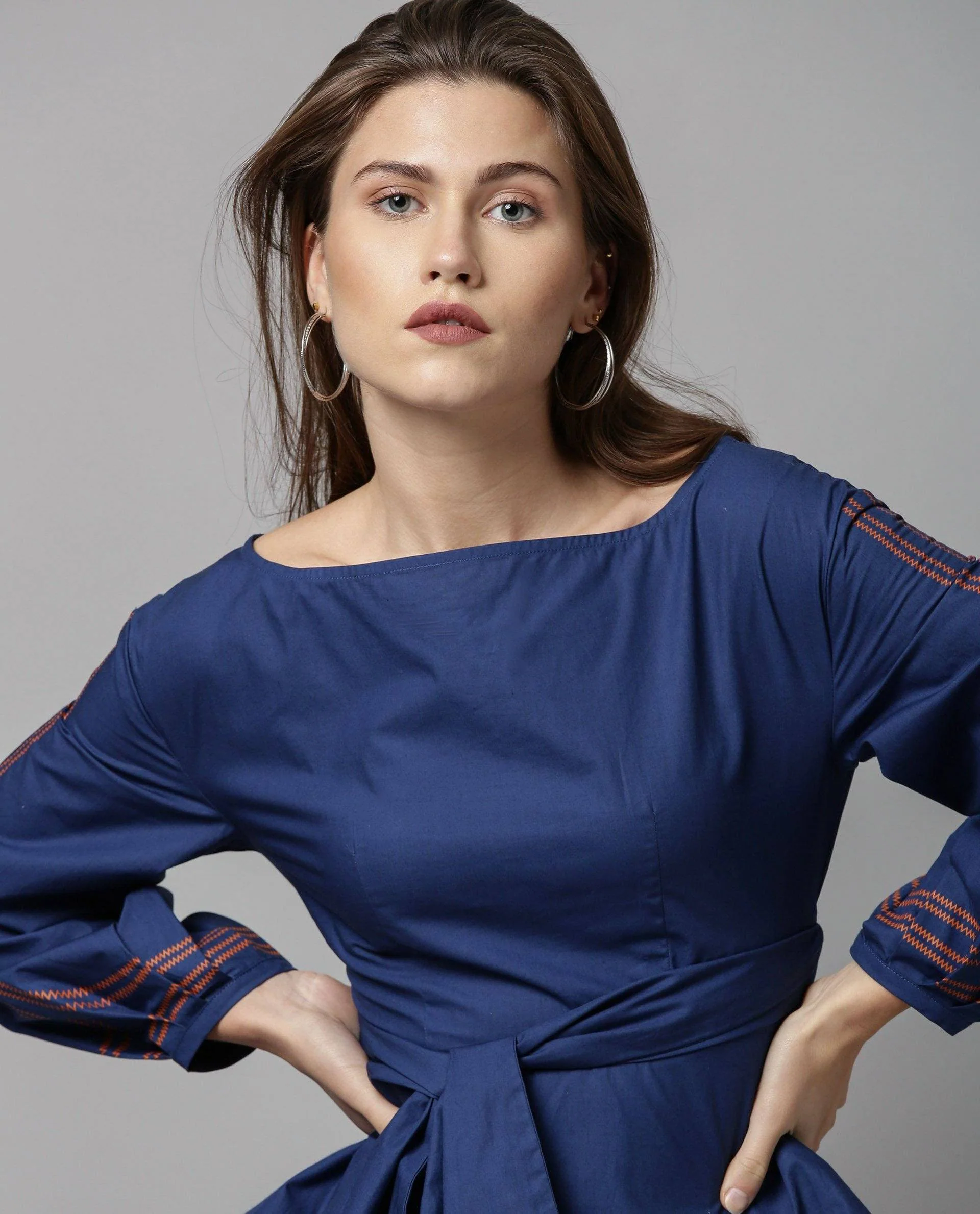 Rareism Women Tulip-Rz Blue Top Full Sleeves Solid