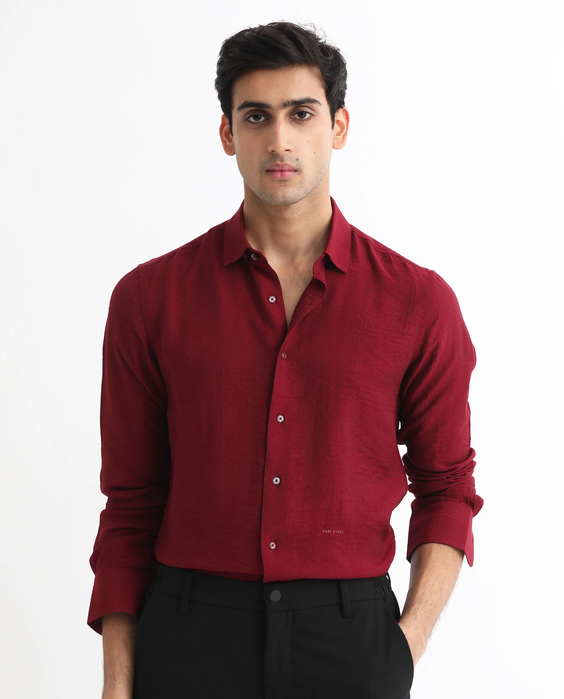 Rare Rabbit Men's Vagen Red Viscose Checked Print Regular Fit Full Sleeve Collared Shirt